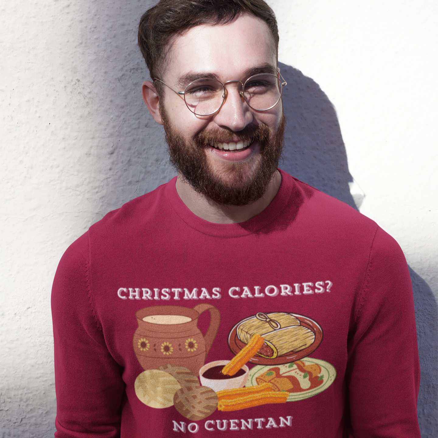 Sudadera cómoda de cuello redondo "Las calorías de Navidad no cuentan" | Fiesta Latina | 3 colores