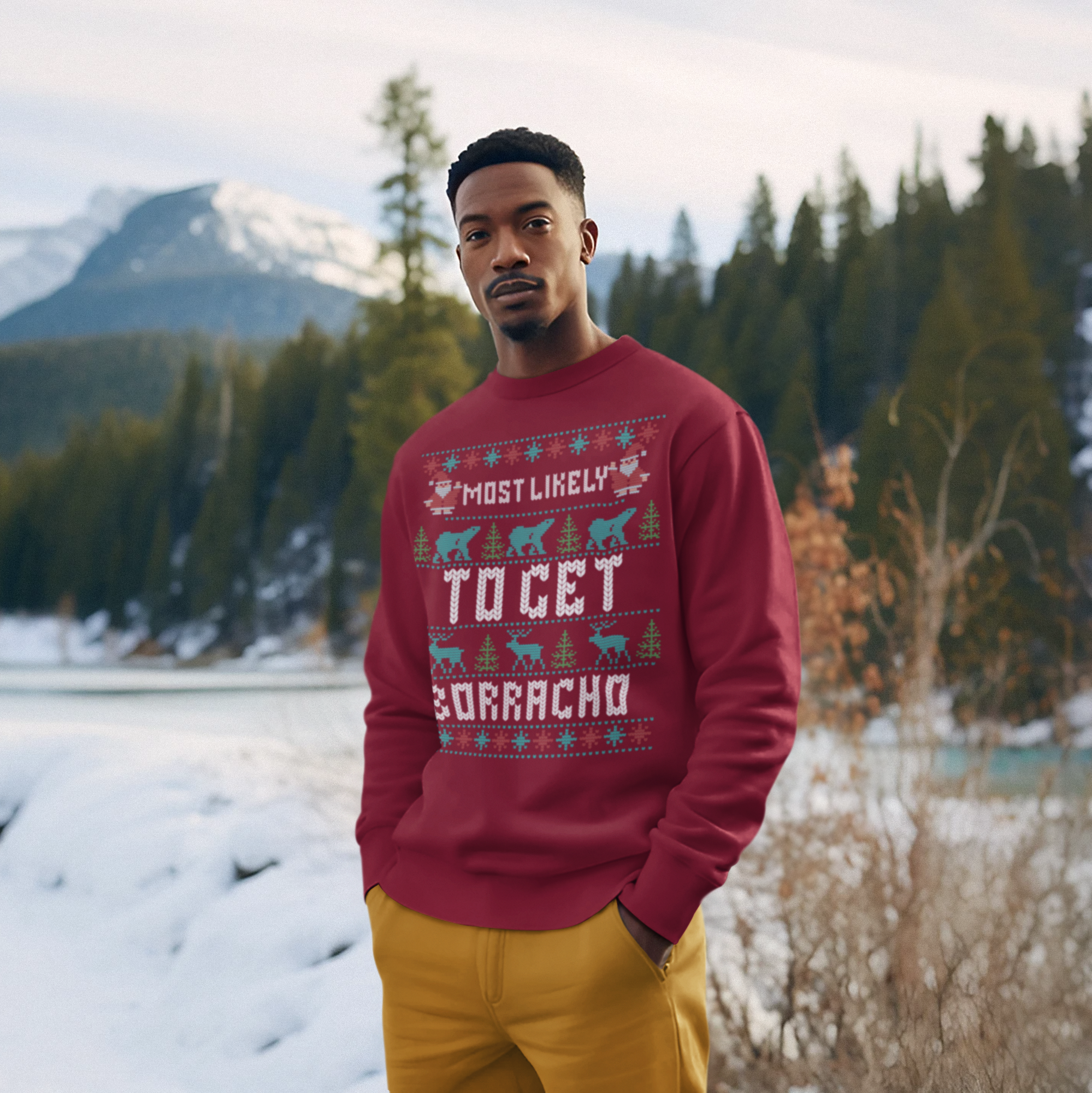 Sudadera navideña "El más probable de emborracharse" | Latino | 3 colores
