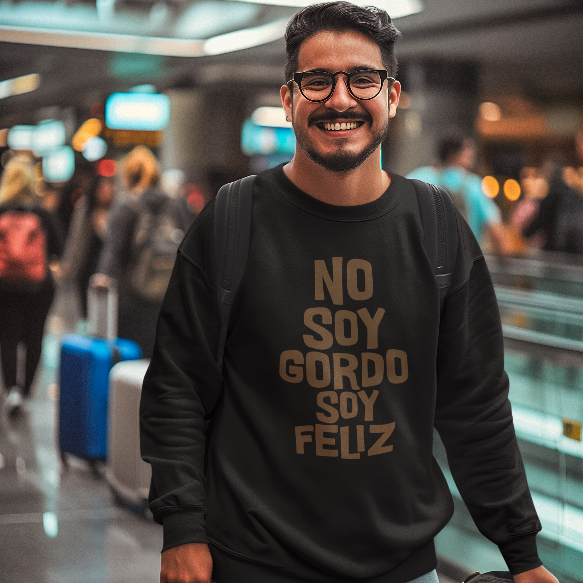 No Soy Gordo Soy Feliz Cozy Crewneck Sweater | Funny Viral Latino Meme | 3 Colors