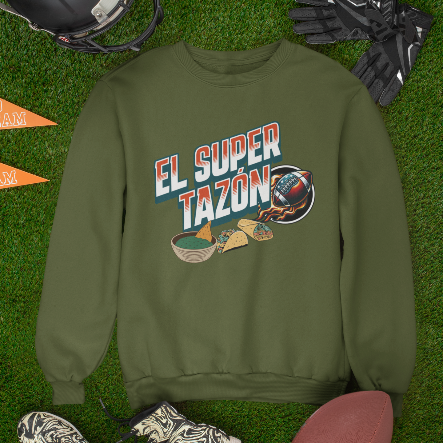 Sudadera con cuello redondo y forro polar de El Super Tazón Football | Divertida y viral, deportes latinos | 3 colores