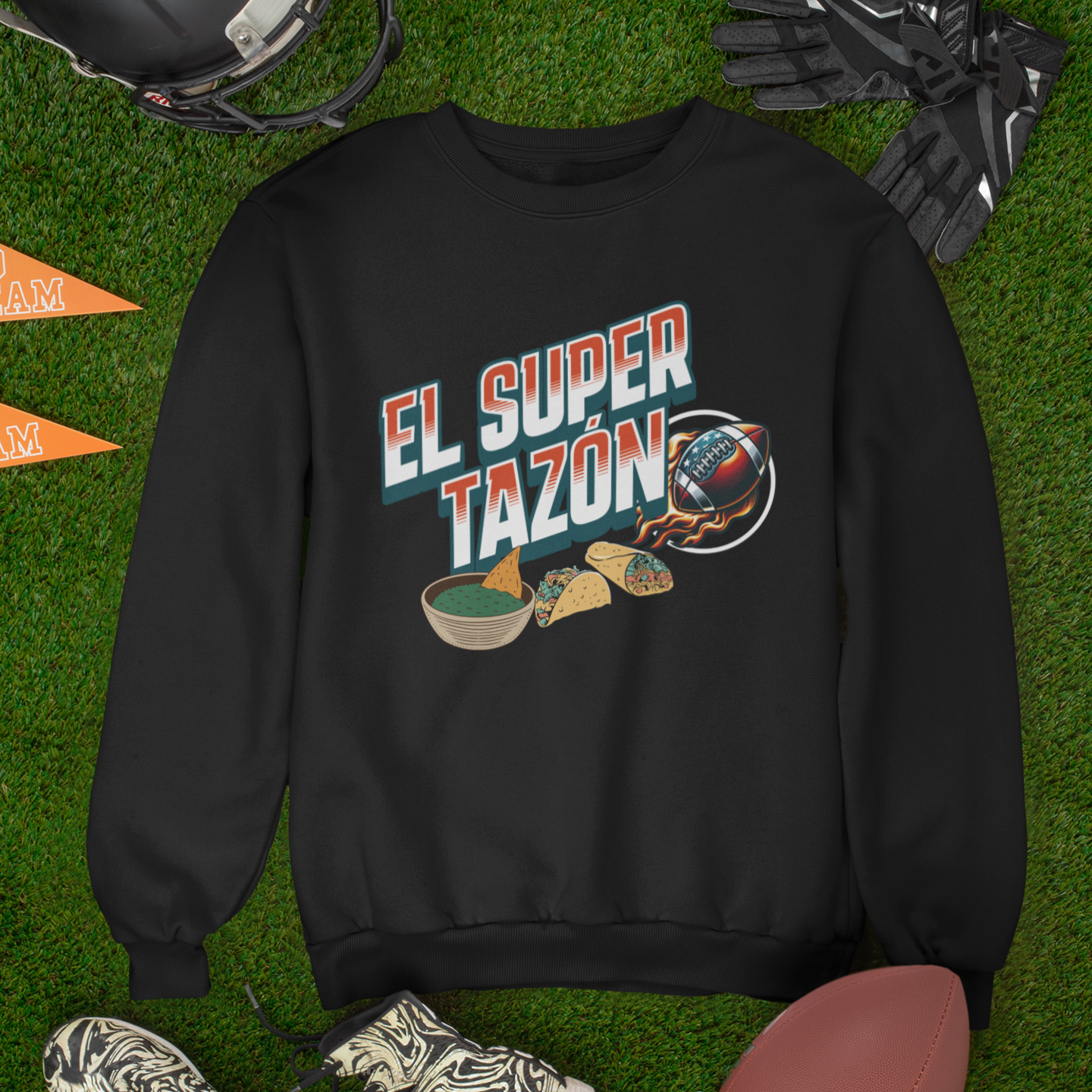 Sudadera con cuello redondo y forro polar de El Super Tazón Football | Divertida y viral, deportes latinos | 3 colores