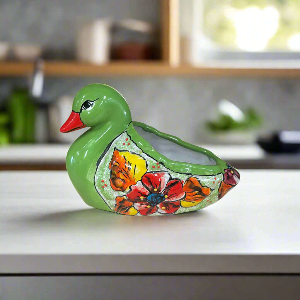 Colorful Talavera Duck Planter | Hand-Painted Mexican Succulent Pottery Art