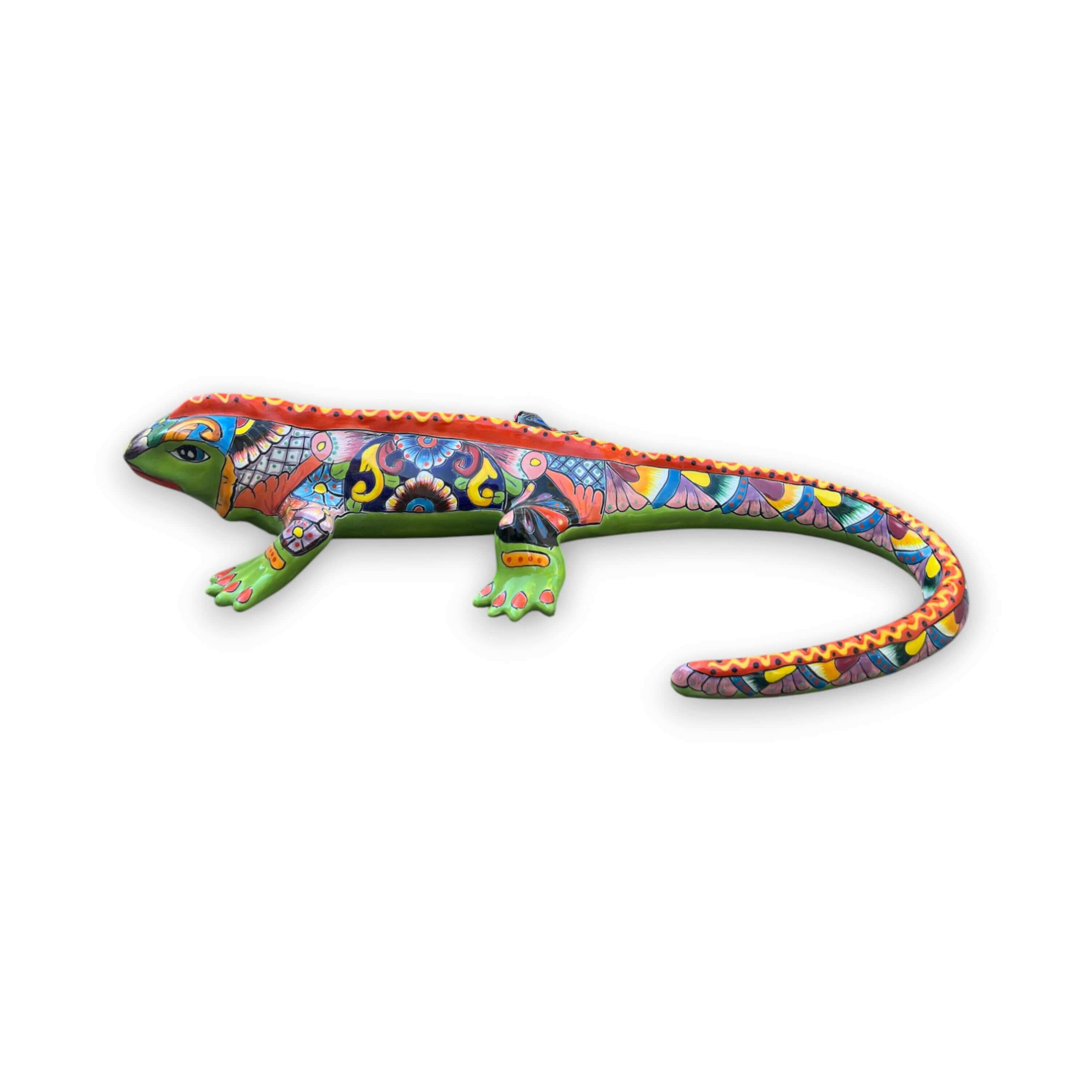 Estatua de Iguana XL Talavera | Arte de Cerámica Mexicana Pintado a Mano