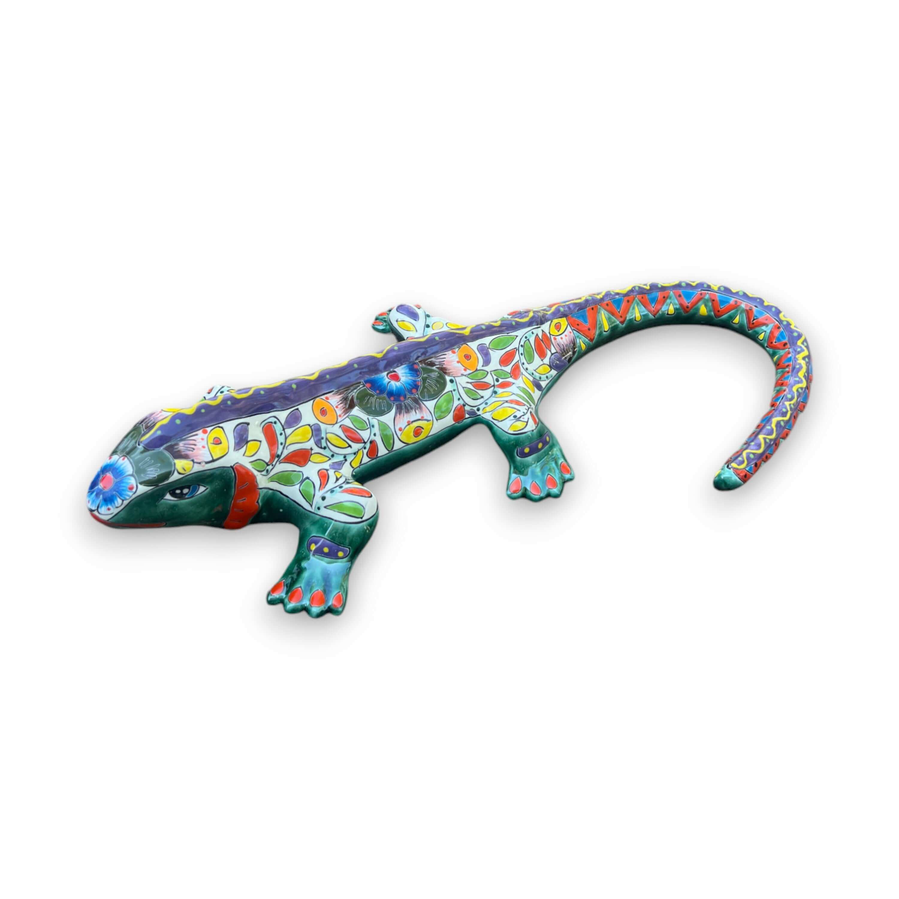 Estatua de Iguana XL Talavera | Arte de Cerámica Mexicana Pintado a Mano