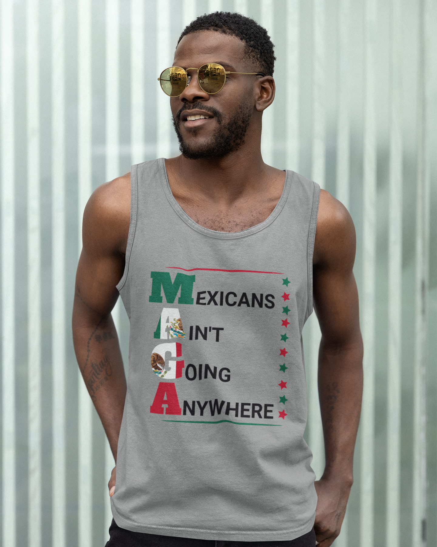 Camiseta sin mangas "Los mexicanos no se irán a ninguna parte" V2 | Algodón ligero | Camisetas latinas divertidas del 4 de julio de EE. UU.