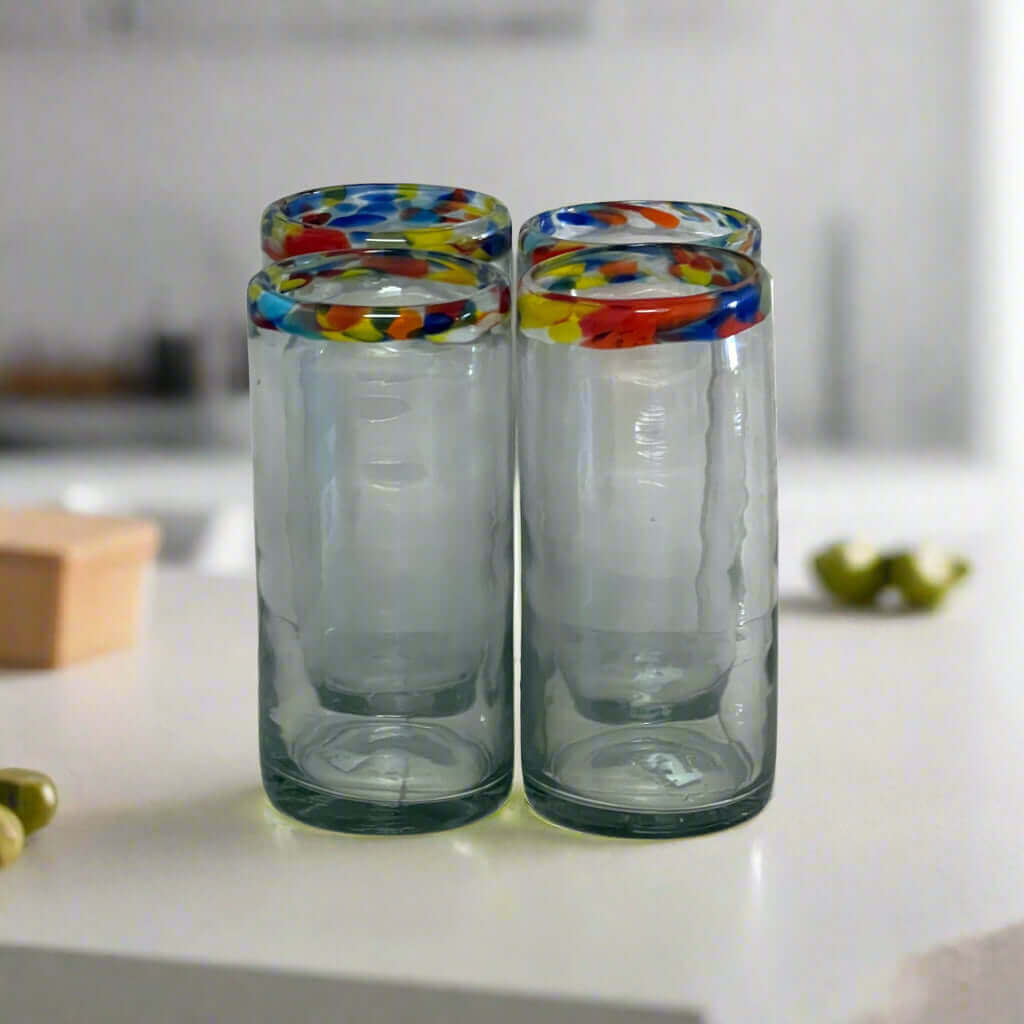 Vaso Colorido Soplado a Mano | Borde de Confeti