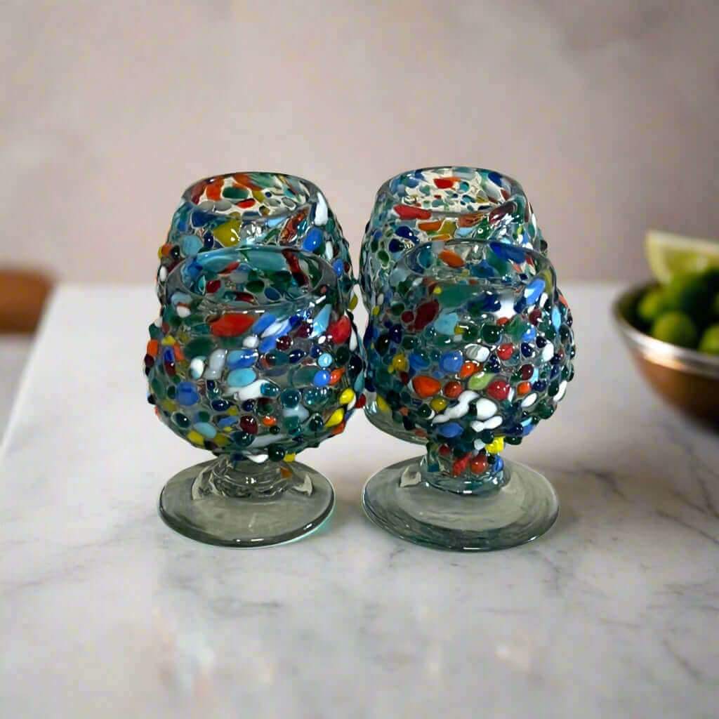 Vaso Tequilero Confeti Rock | Vaso tipo coñac mexicano hecho a mano