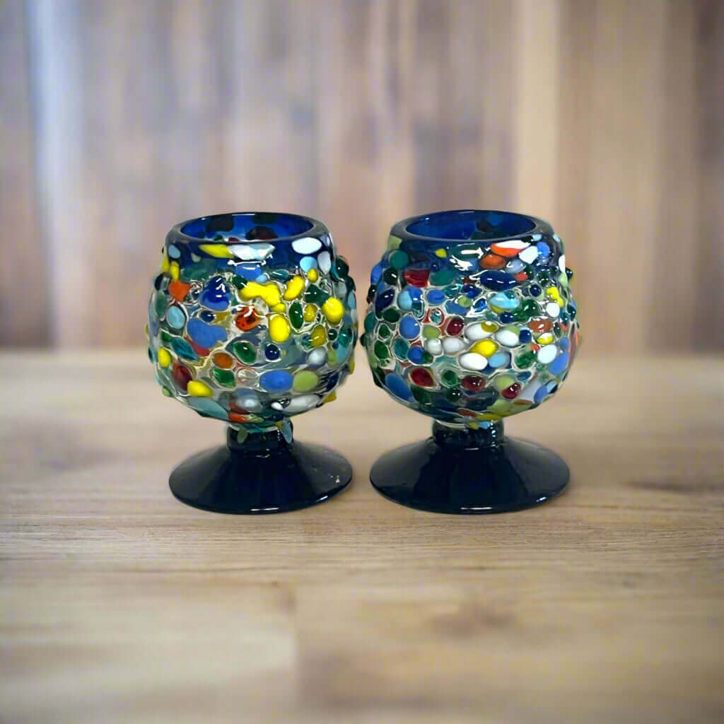 Vaso de chupito Confetti Rock | Estilo coñac con borde azul