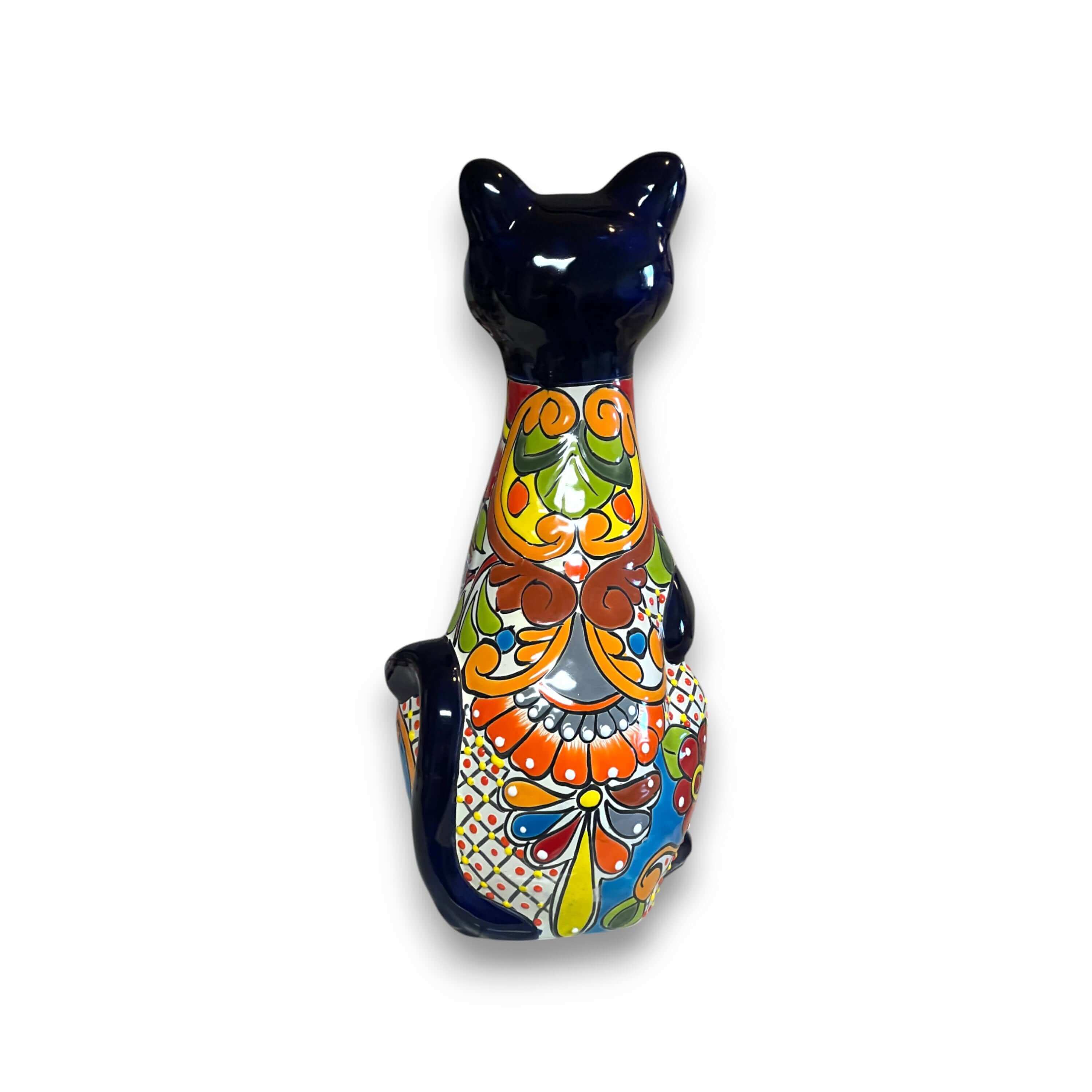 Estatua de Gato de Talavera | Figurilla de Cerámica Mexicana Pintada a Mano