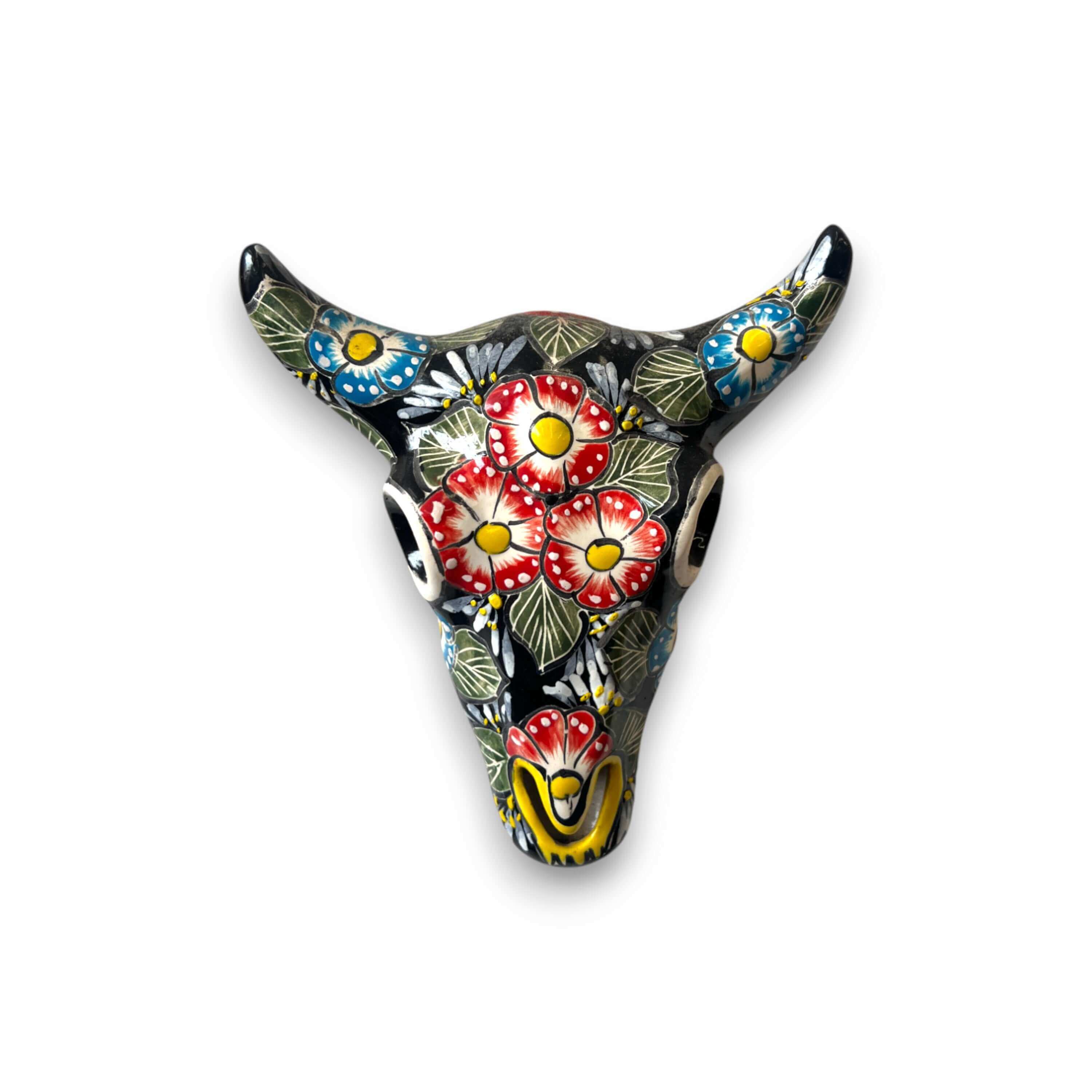 Decoración de pared de calavera de toro de Talavera | Arte mexicano de cuernos largos hecho a mano