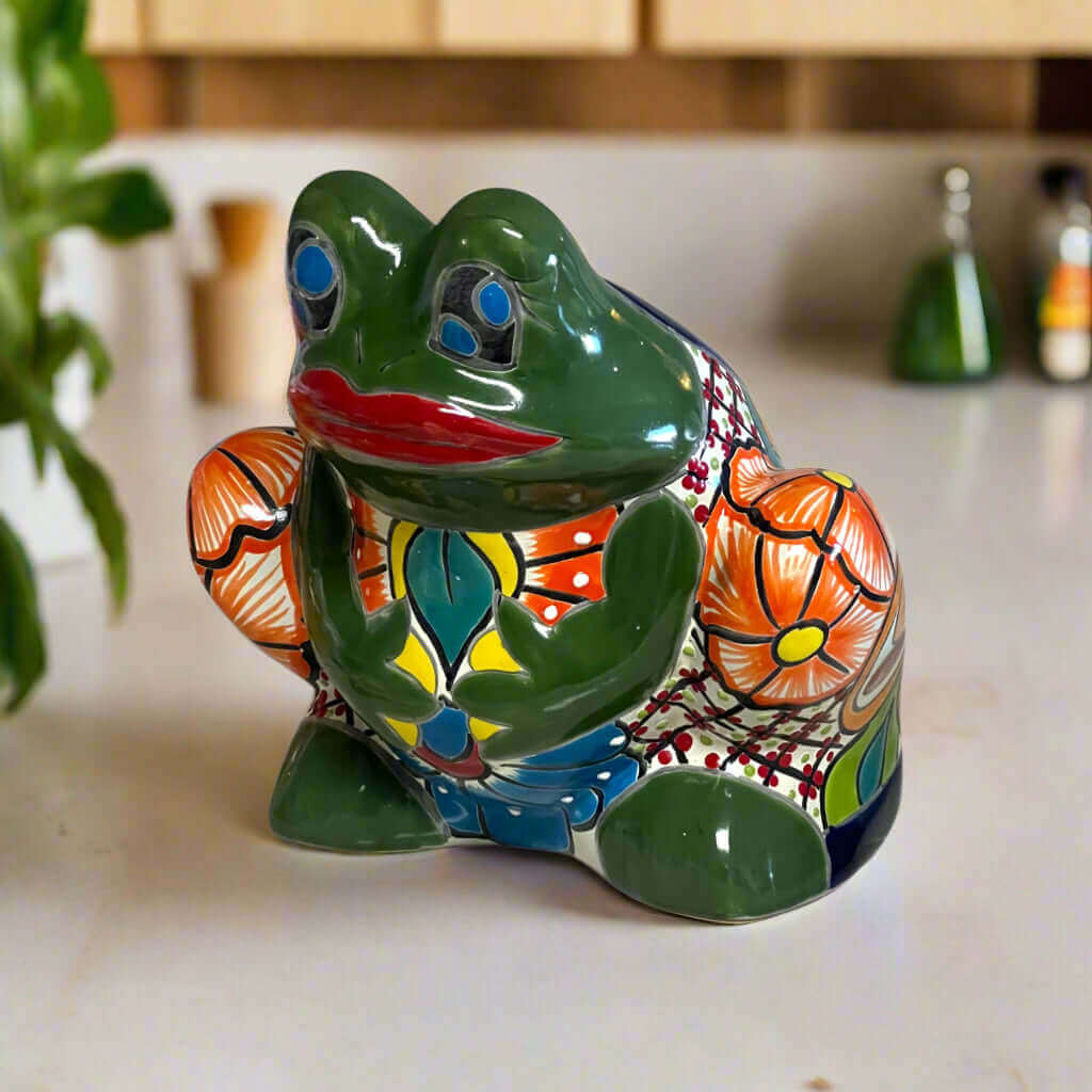Maceta de rana de Talavera | Cerámica mexicana artesanal colorida