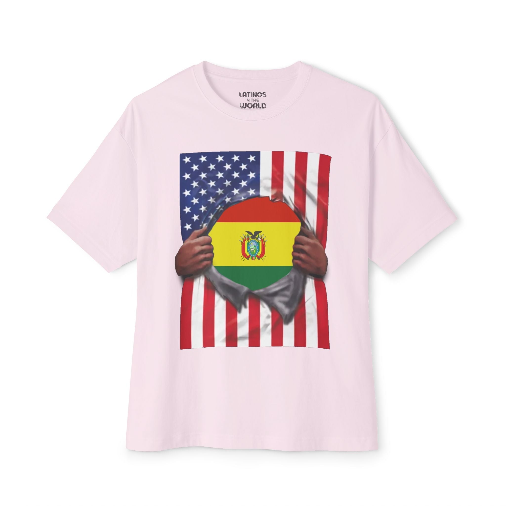 Camiseta del Orgullo de Bolivia + Bandera de EE. UU. | Bandera boliviana + americana rasgada para el 4 de julio | Camisetas latinas divertidas y virales | Unisex - 4 colores