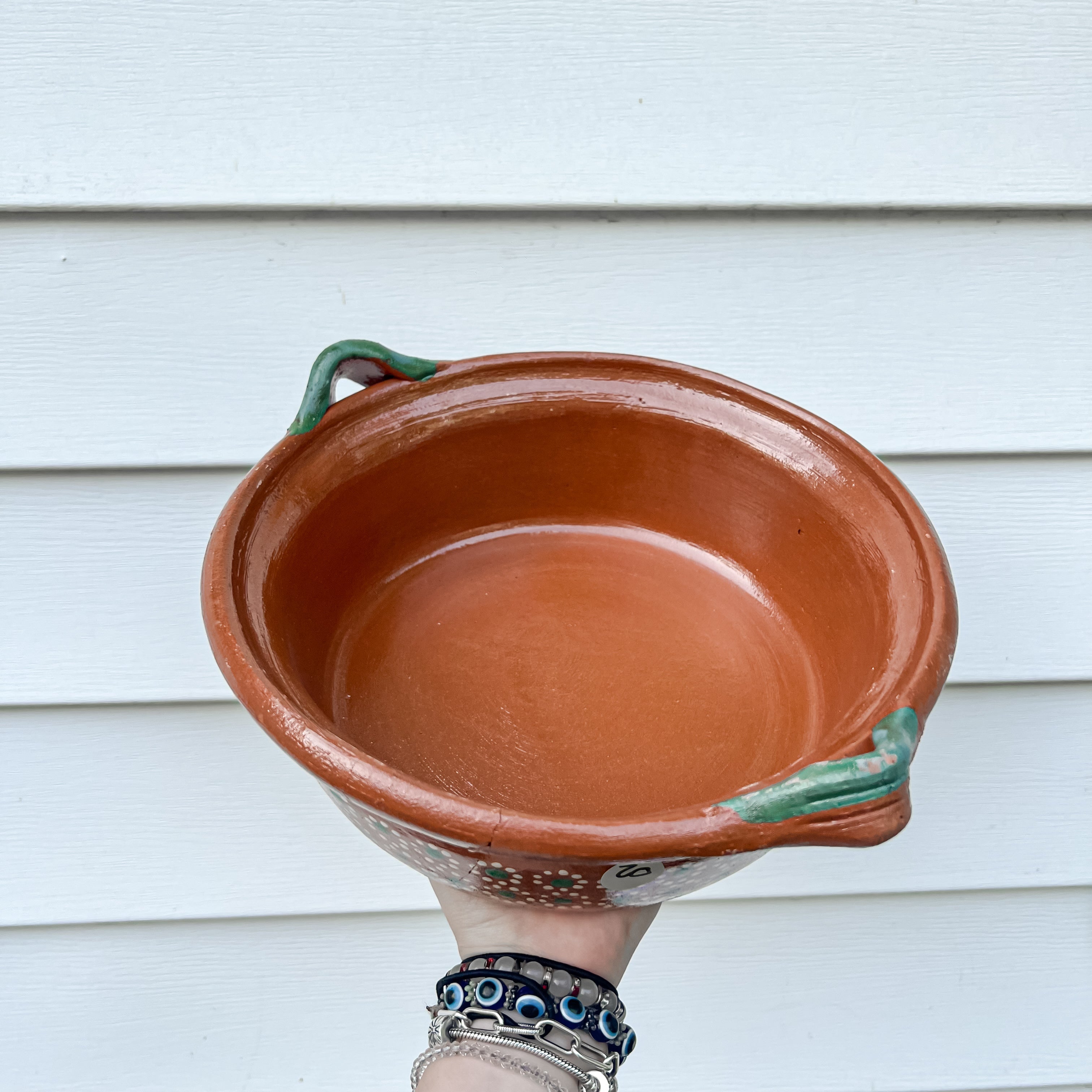 Olla de barro tradicional mexicana 500 ml Asas verdes