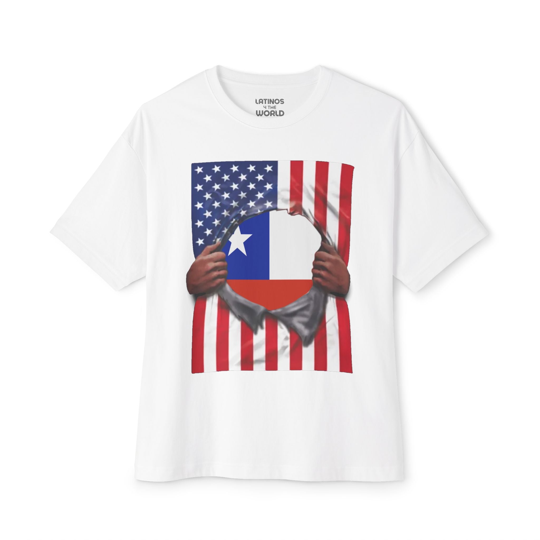 Camiseta con Bandera de Chile y EE. UU. del Orgullo | Bandera Chilena + Americana Rasgada 4 de Julio | Camisetas Virales Latinas Graciosas | Unisex - 4 Colores