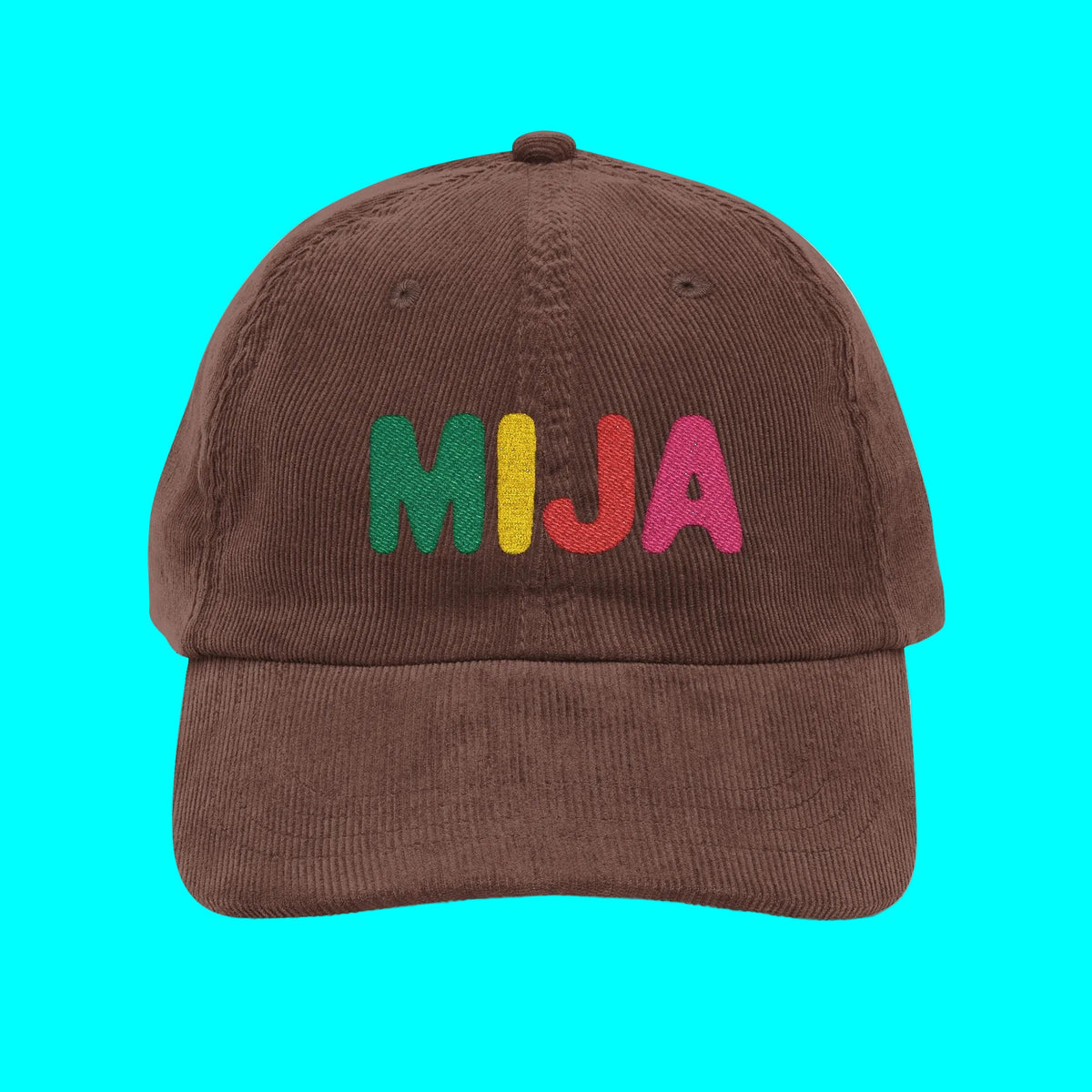 MIJA 100% Corduroy Embroidered Dad Hat Cap | Colorful Chenille Letters | Adjustable Strap | Latinas
