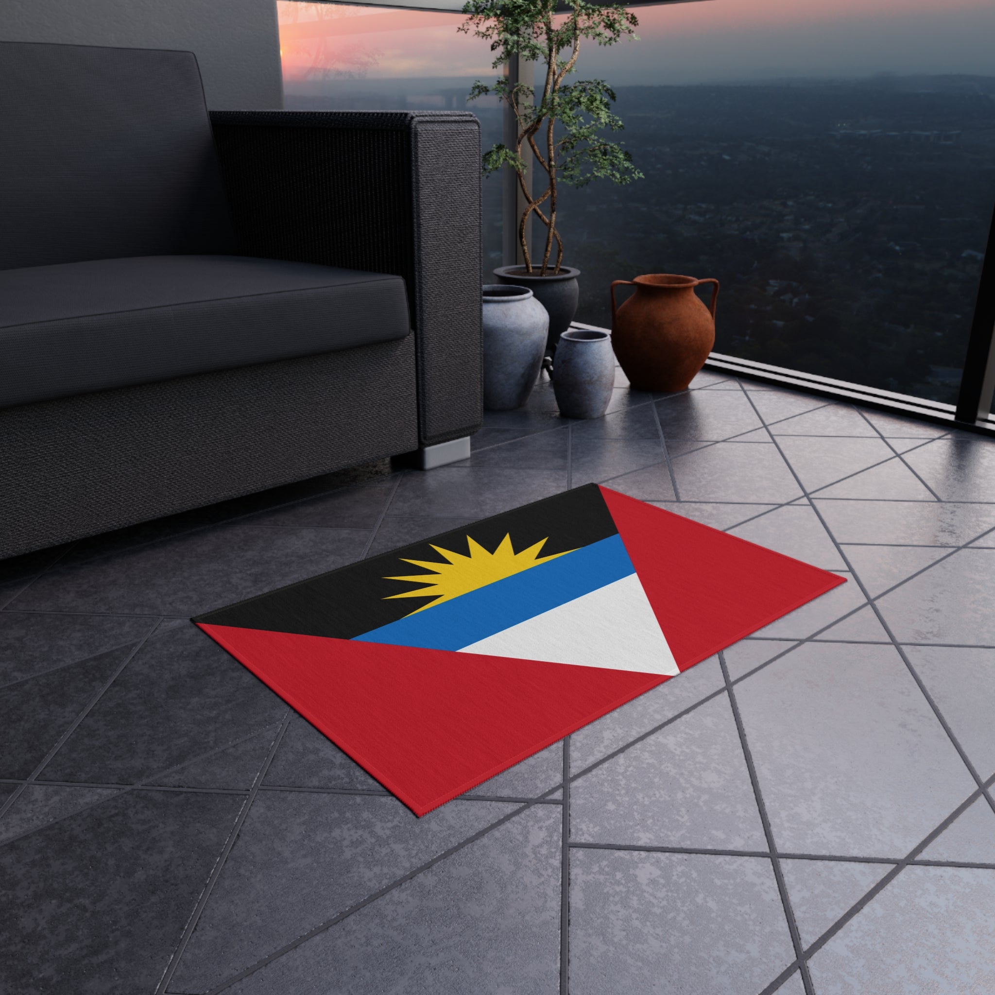 Felpudo exterior antideslizante con la bandera de Antigua y Barbuda | Saint John's | Antiguan Liberta | 24"x36"