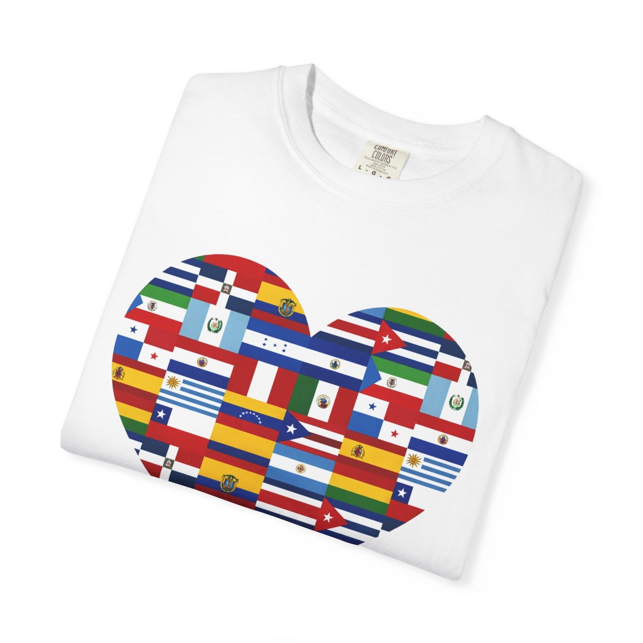 Camiseta con Corazón Países Herencia Hispana/Latina | Banderas de Países de Habla Hispana | Camisetas Latinas Virales | Unisex