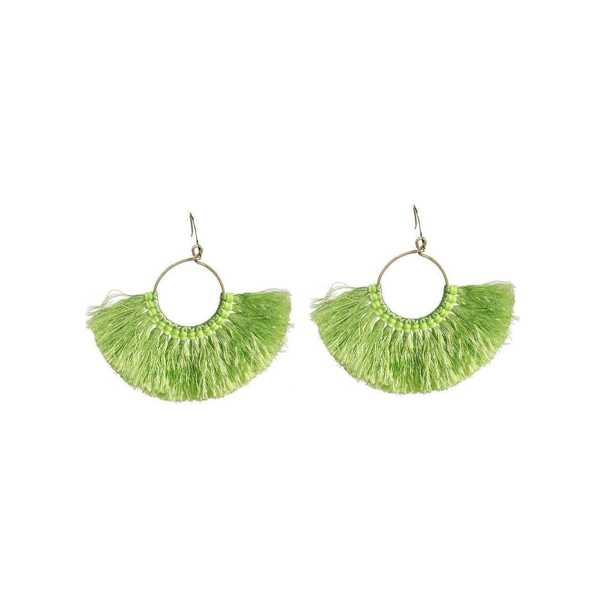 Half Moon Silk Tassel Handcrafted Earrings - Thailand
