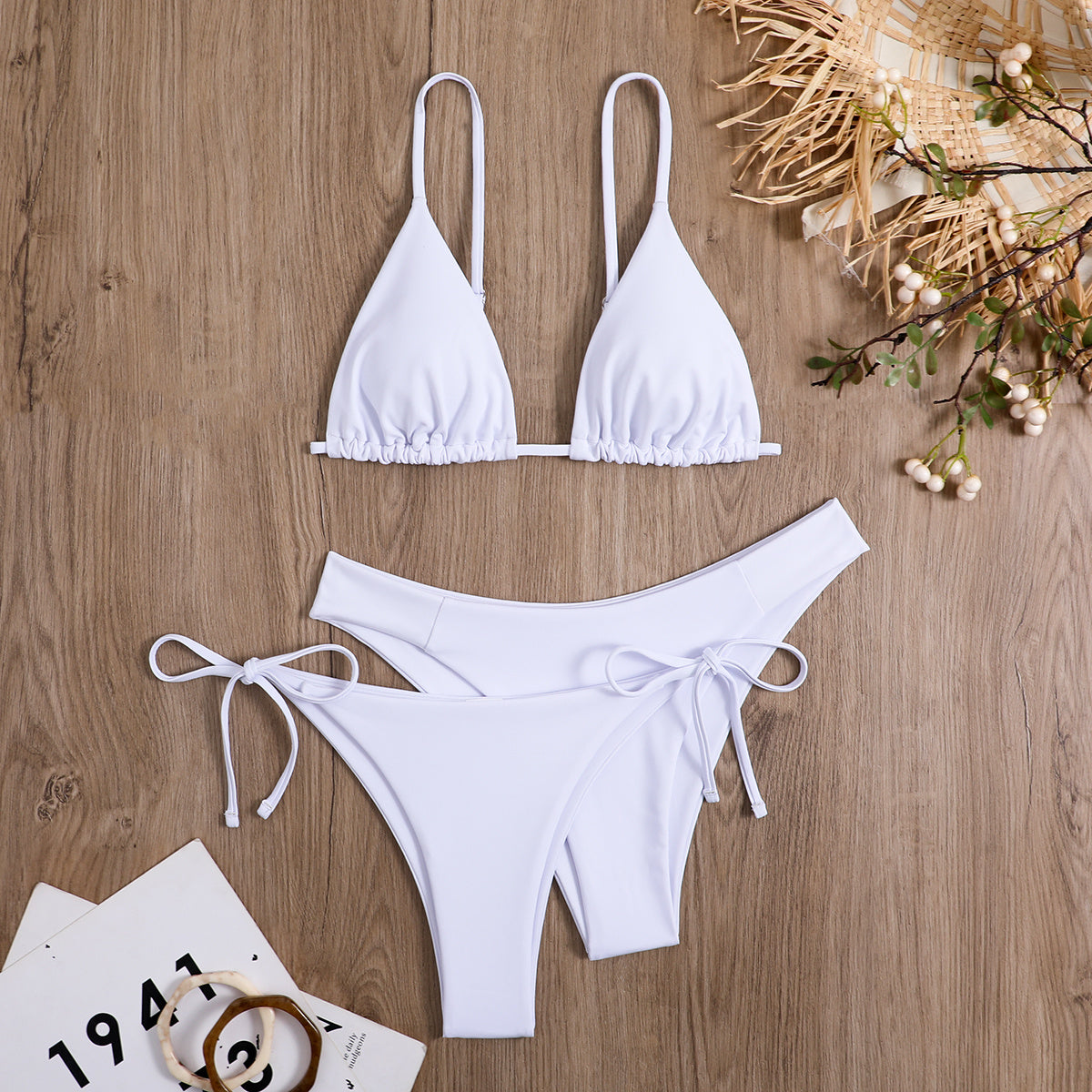 Essential Edge 3-Piece Bikini Set for Women – Solid Color High-Cut Triangle Top Two-Style Bottoms with Side Lace-Up Design & Quick-Drying Comfort – Versatile Women's Swimwear for Summer Pool Beach & Travel