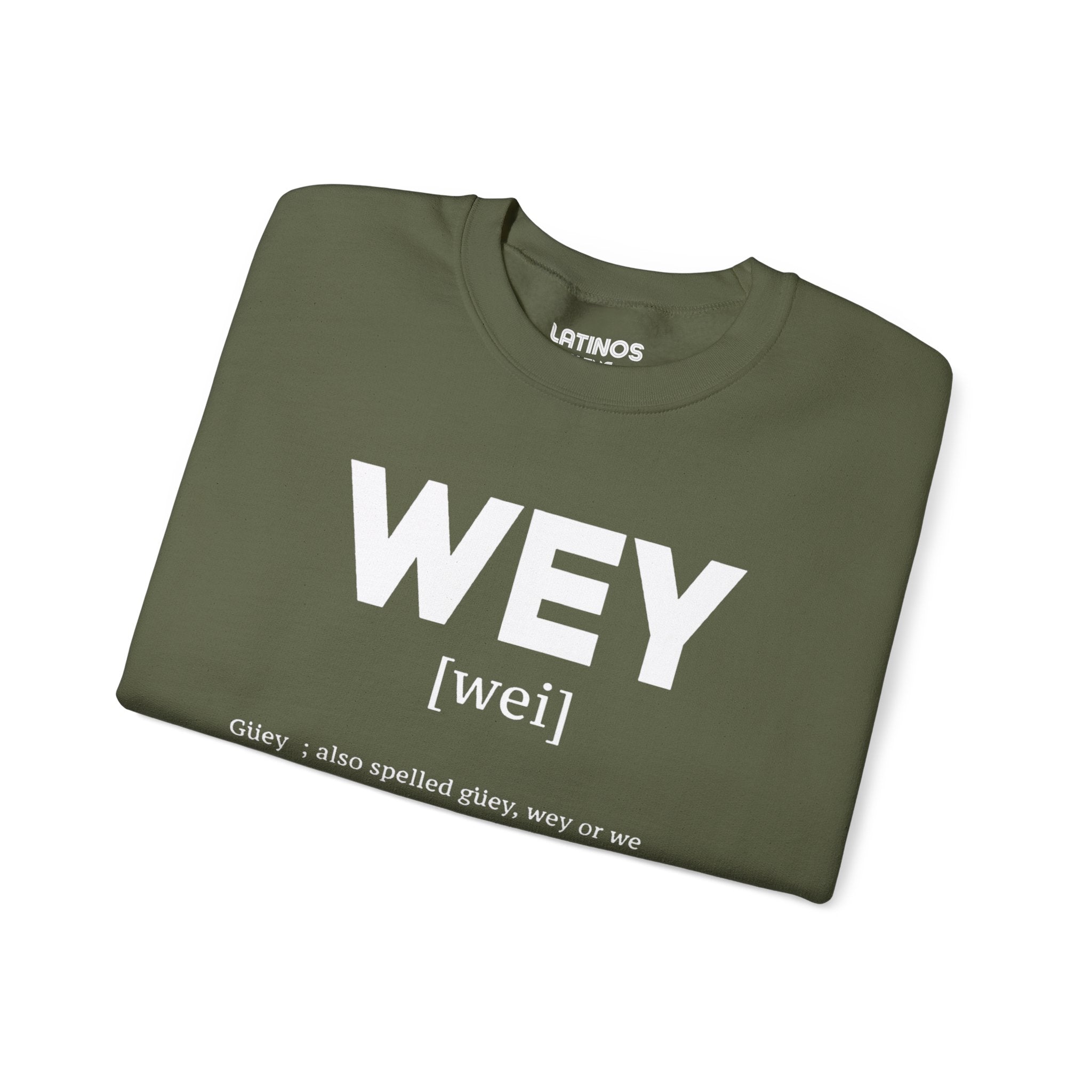 Sudadera de cuello redondo con definición de Wey Guey | Divertida sudadera de cuello redondo con forro polar latino | 3 colores disponibles