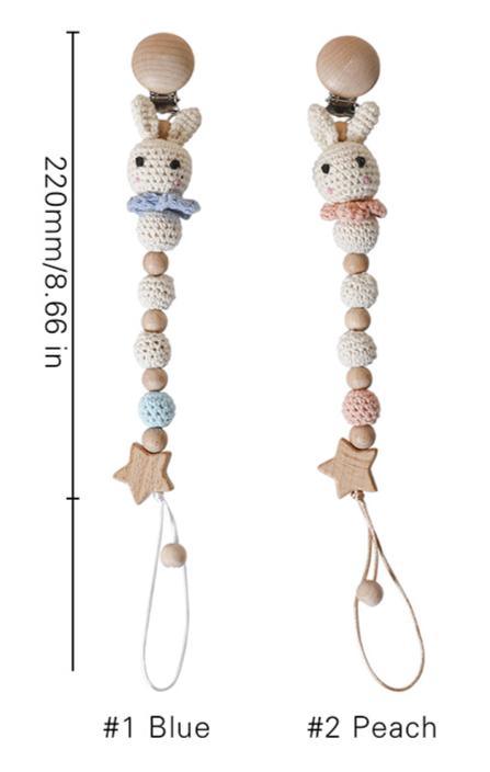 Modern Handmade Pacifier Chain Baby Teething Chains Crochet Rabbit Panda Beads Wooden Clips Wood Tiny Rod For Kids