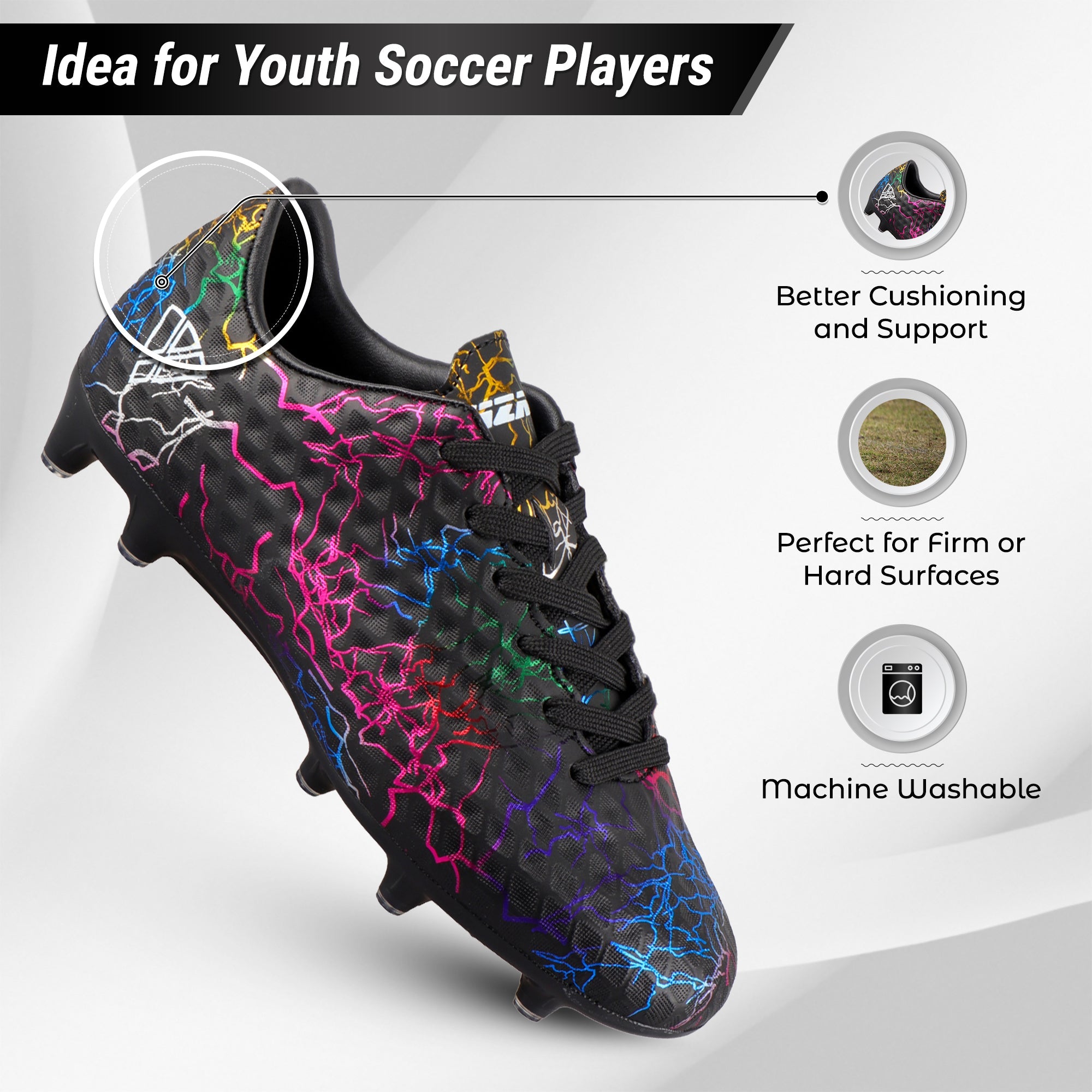 Zodiac JR. Firm Ground Soccer Shoes -Black