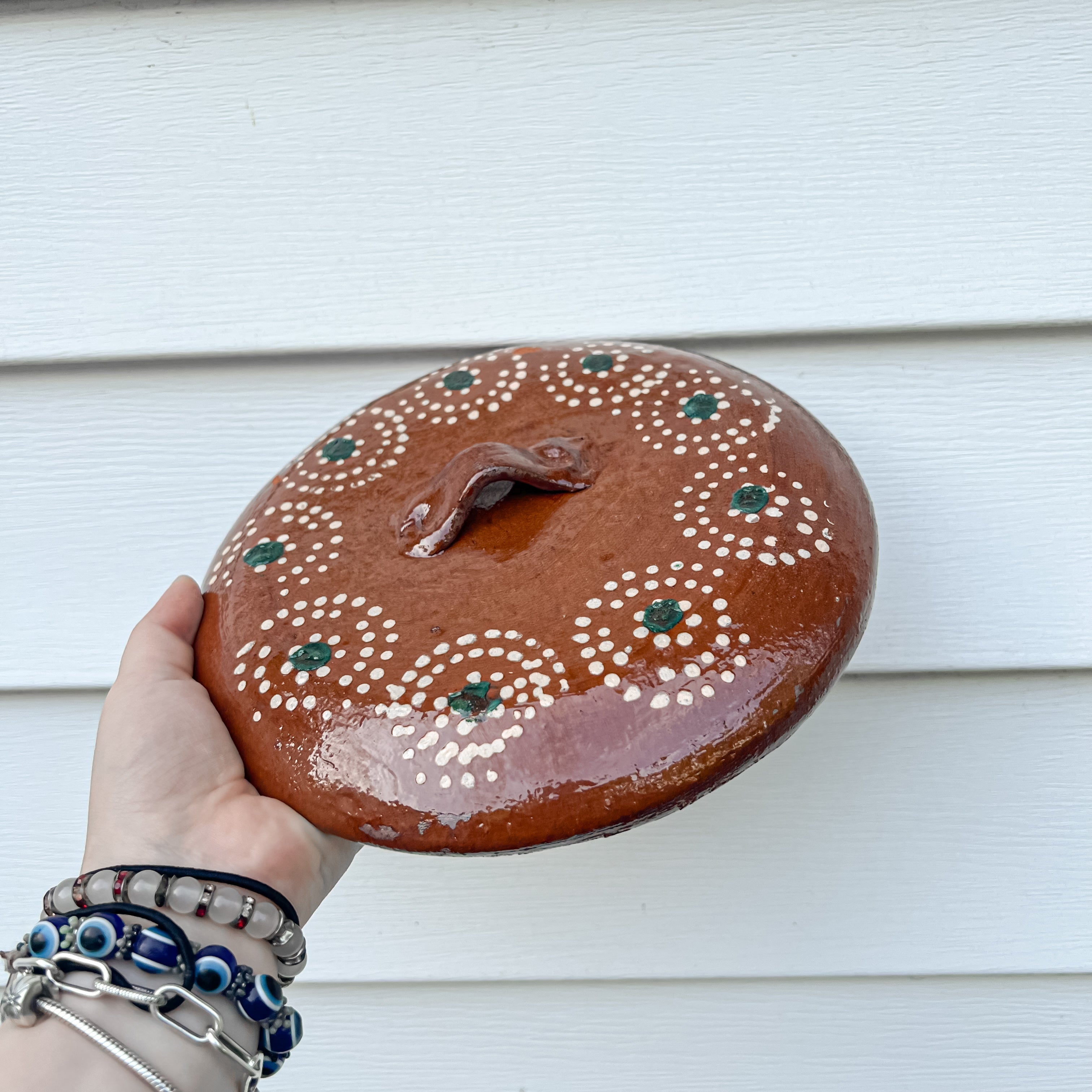 Olla de barro tradicional mexicana 500 ml Asas verdes