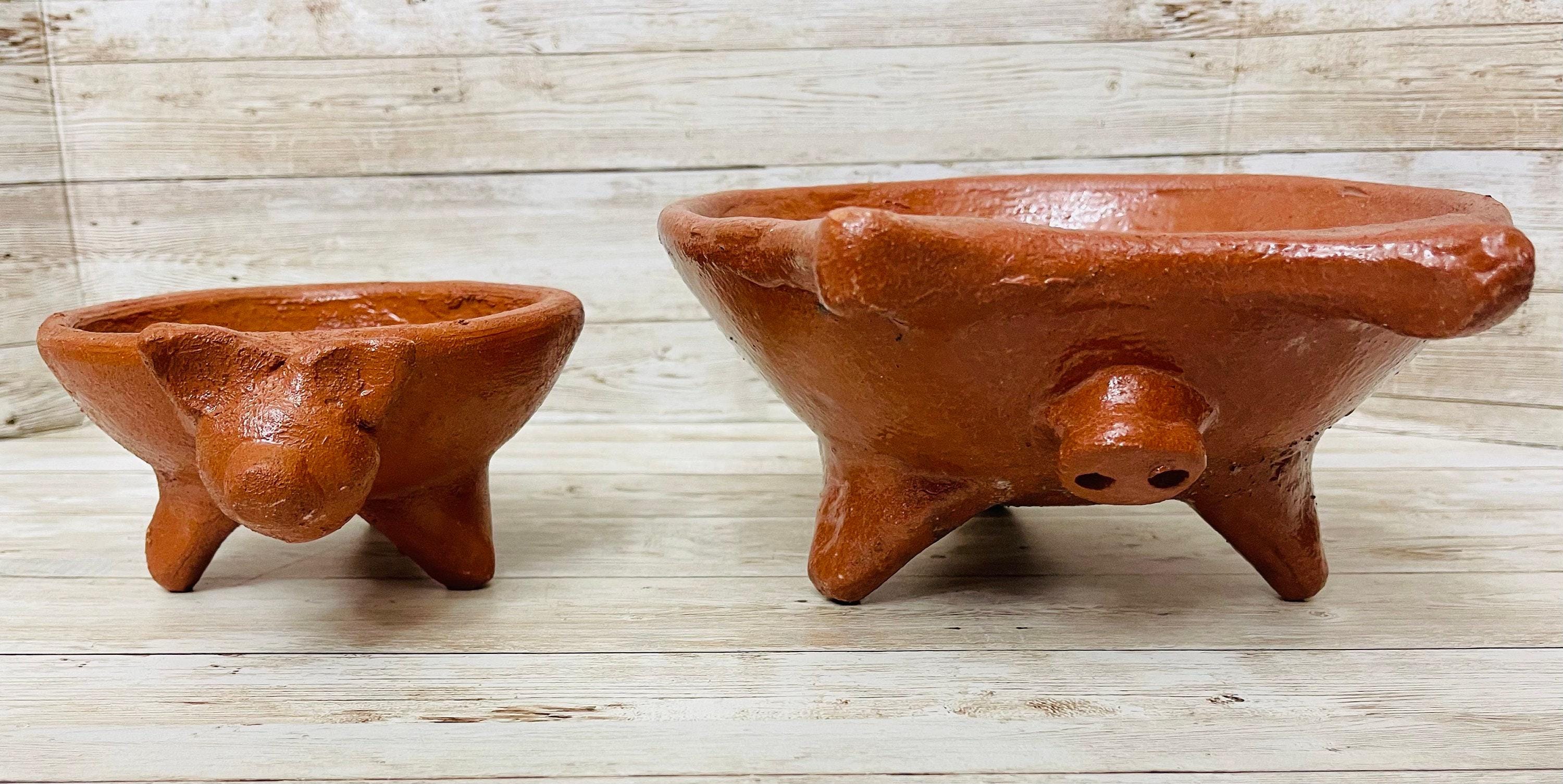 2x Authentic Mexican Pig Molcajetes 2 Molcajete Mexicanos de Barro en Forna de Marranito