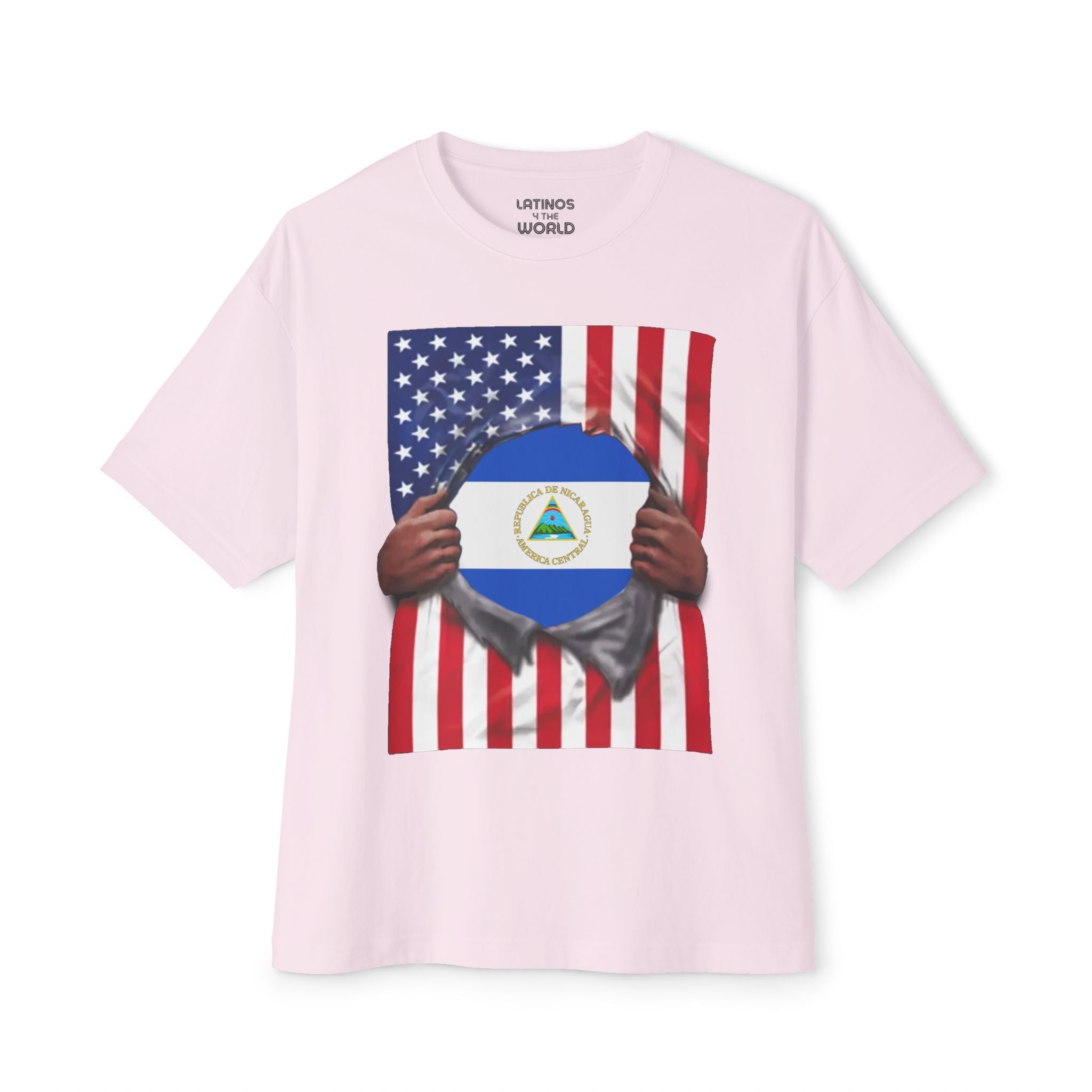 Bandera de Nicaragua + Bandera de EE. UU. Camiseta del Orgullo | Bandera de Nicaragua + Americana Rasgada 4 de julio | Divertidas Camisetas Virales Latinas | Unisex - 4 Colores