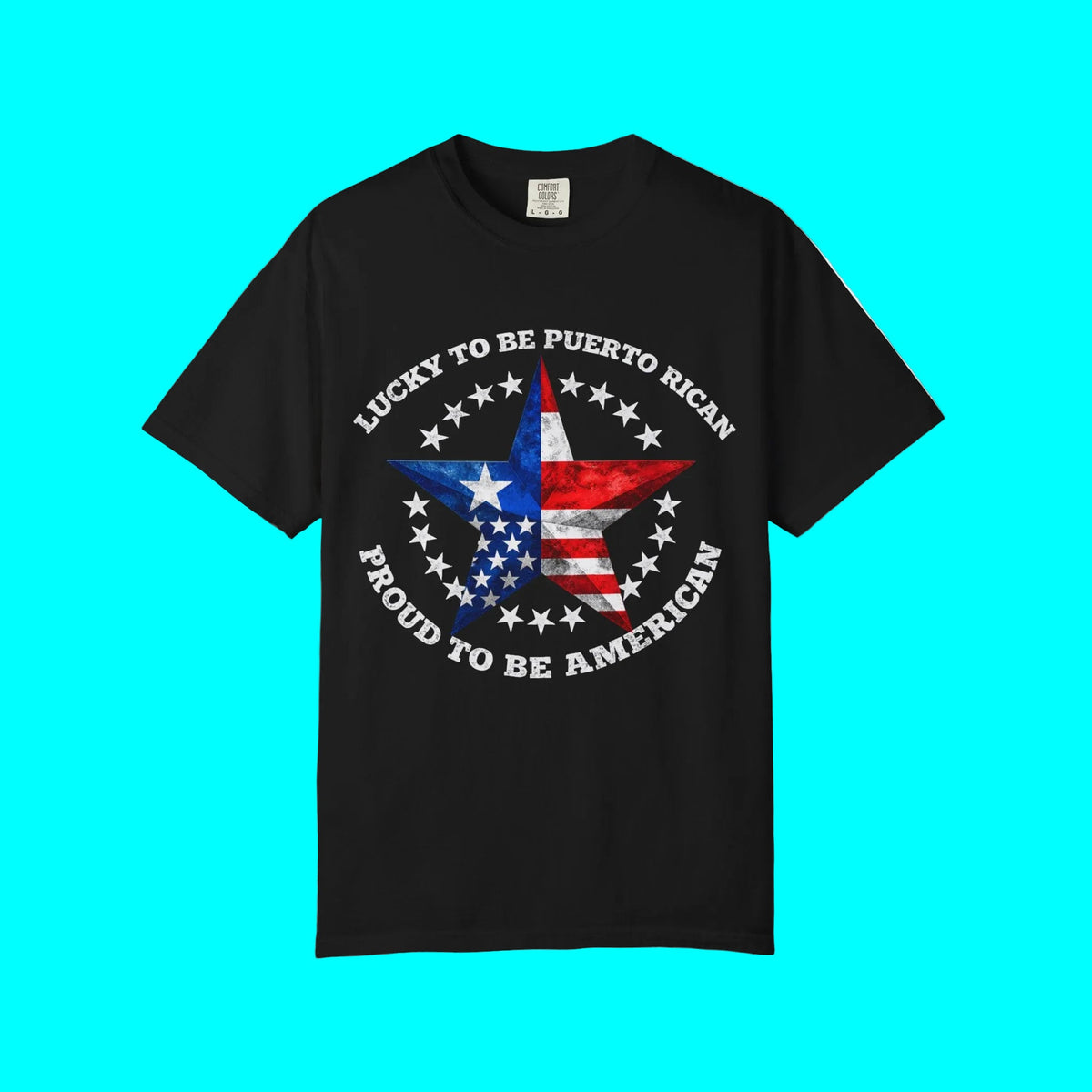 Lucky To Be Puerto Rican, Proud To Be American T-shirt | Puerto Rico USA Funny Latino Tees | Heavyweight Cotton