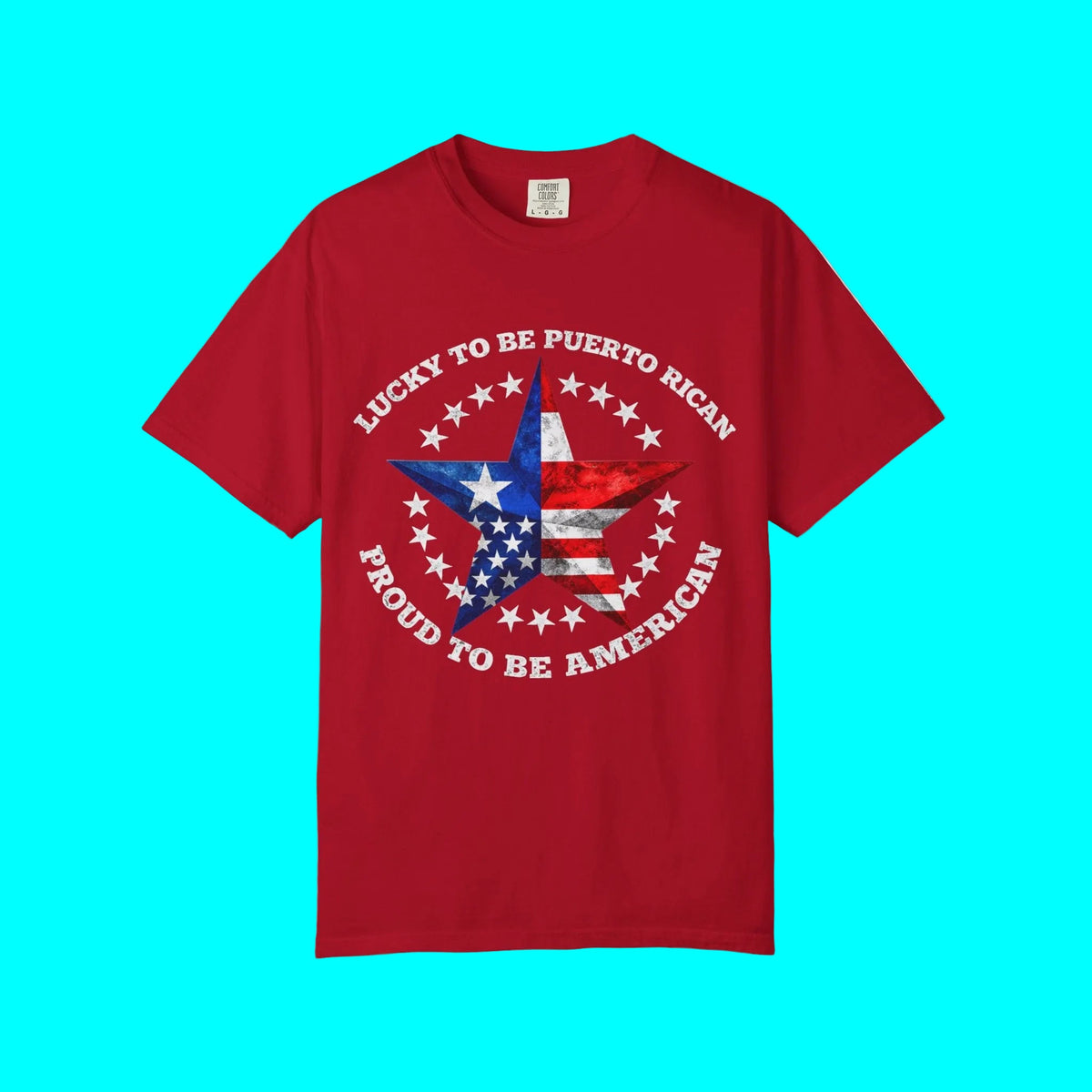 Lucky To Be Puerto Rican, Proud To Be American T-shirt | Puerto Rico USA Funny Latino Tees | Heavyweight Cotton
