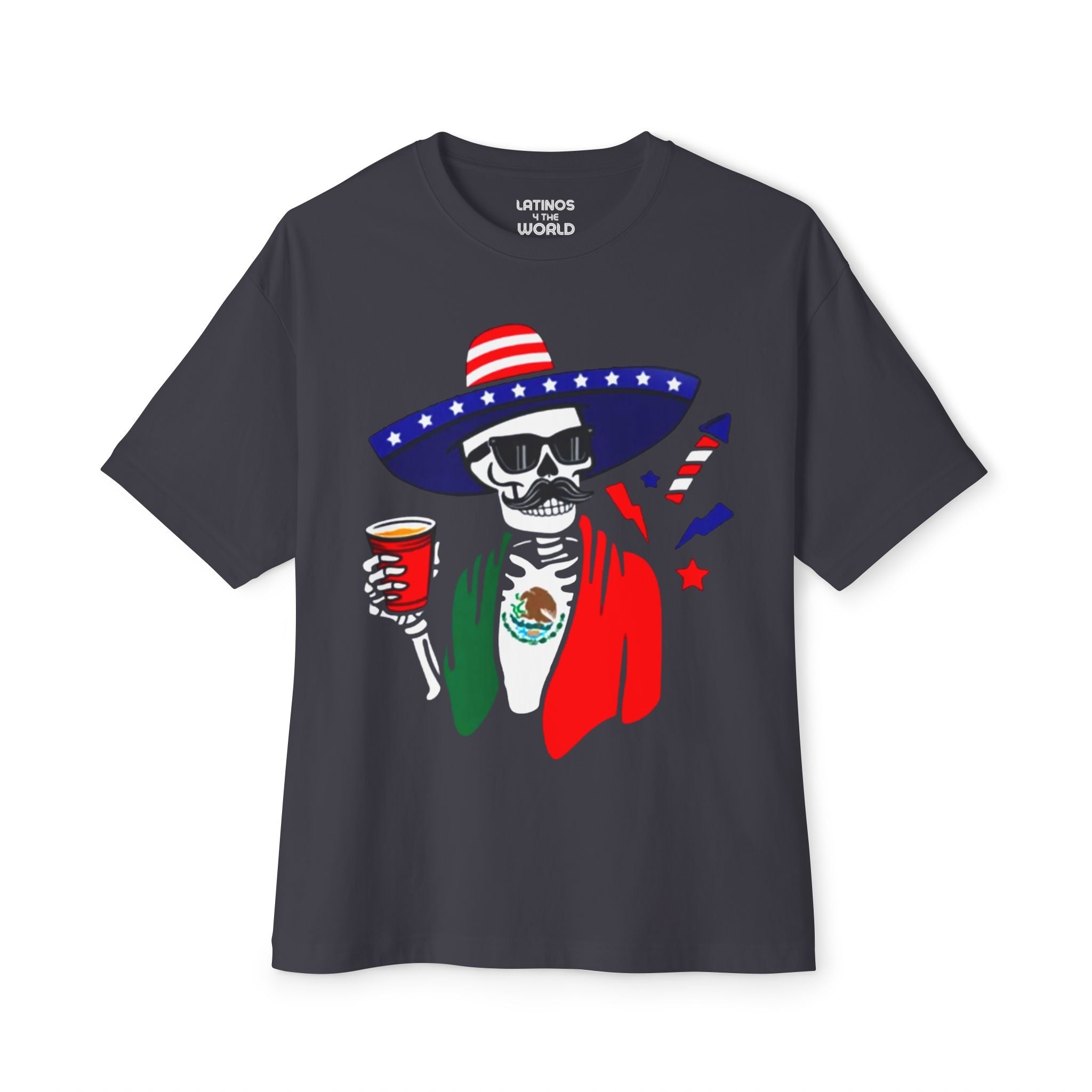 Fiesta Esqueleto México + EE. UU. Camiseta | Camisetas latinas divertidas virales mexicanas + americanas | Unisex - 3 colores | Halloween