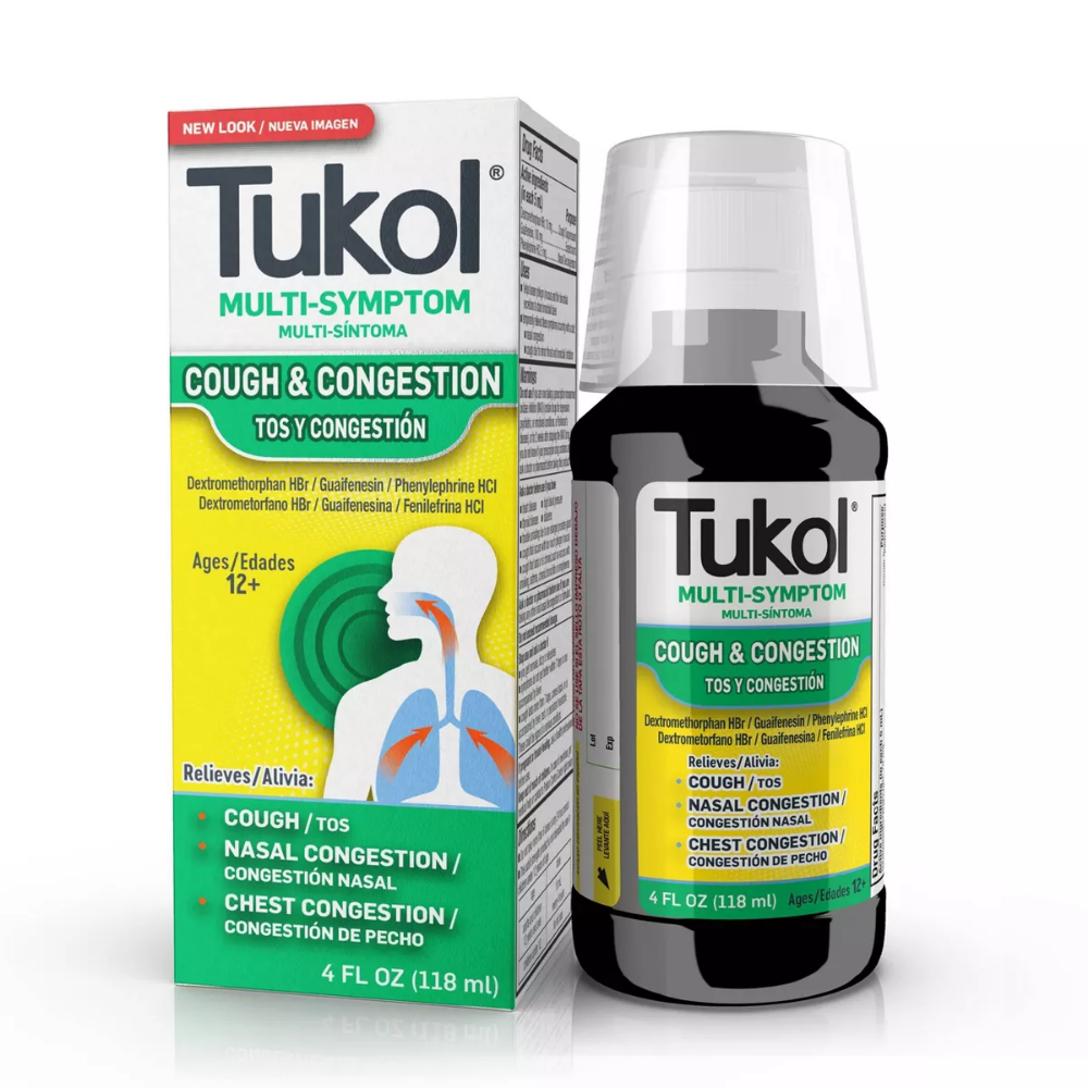 Tukol Extra Fuerte Alivio Líquido de Múltiples Síntomas para la Tos y Congestión con Dextrometorfano (4 oz)