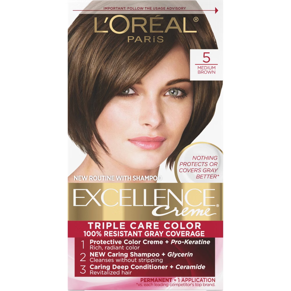 L'Oréal Paris Excellence Tinte Permanente Triple Protección - 5 Castaño Medio (6.3 fl oz)