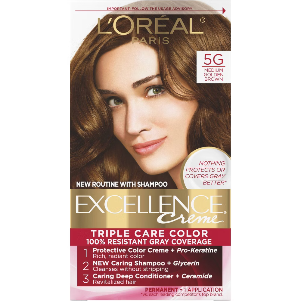 Tinte Permanente L'Oréal Paris Excellence Triple Protección - 5G Castaño Dorado Medio (6.3 fl oz)