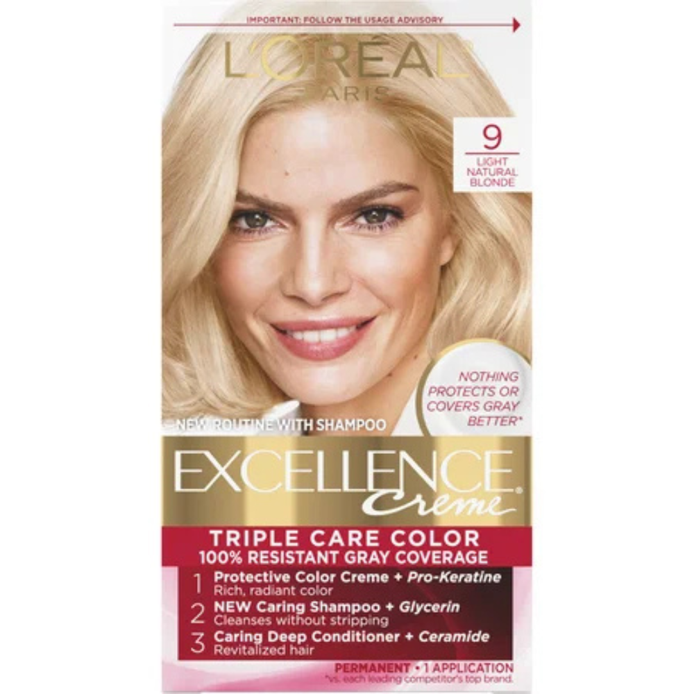 Tinte Permanente L'Oréal Paris Excellence Triple Protección - 9 Rubio Claro Natural (6.3 fl oz)