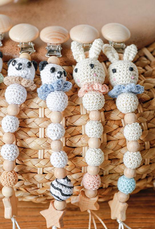Modern Handmade Pacifier Chain Baby Teething Chains Crochet Rabbit Panda Beads Wooden Clips Wood Tiny Rod For Kids