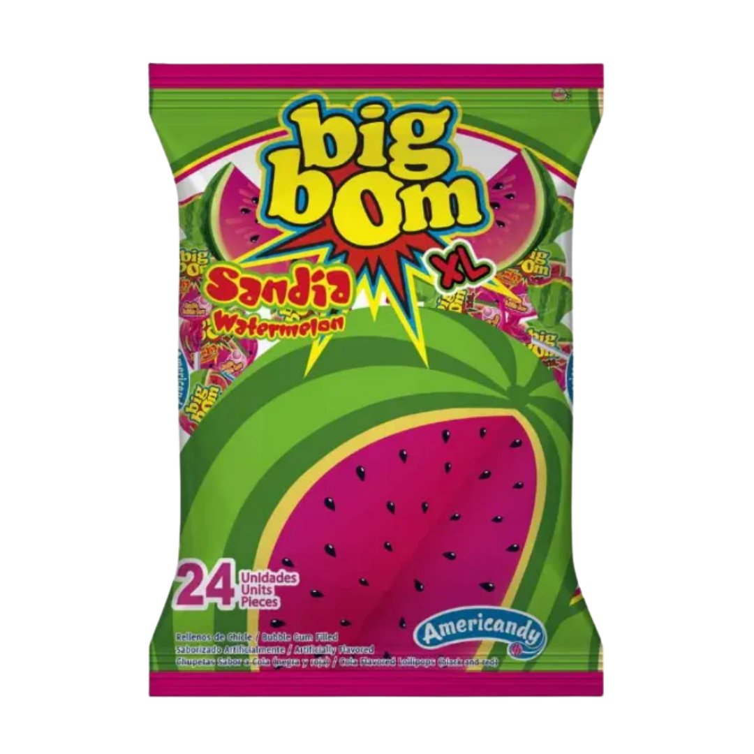 Paletas de goma de sandía Big Bom XL (24 unidades)