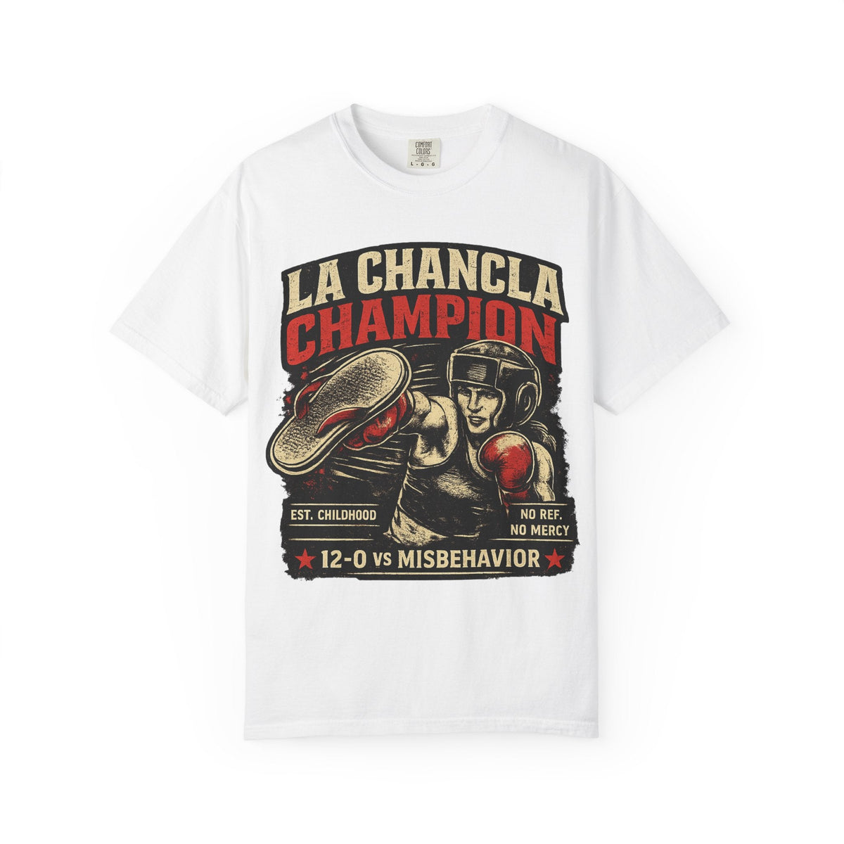LA CHANCLA CHAMPION Boxing Chancleta T-shirt | Dia De La Madre, Mother's Day | Funny Latino Pride | Heavyweight Cotton