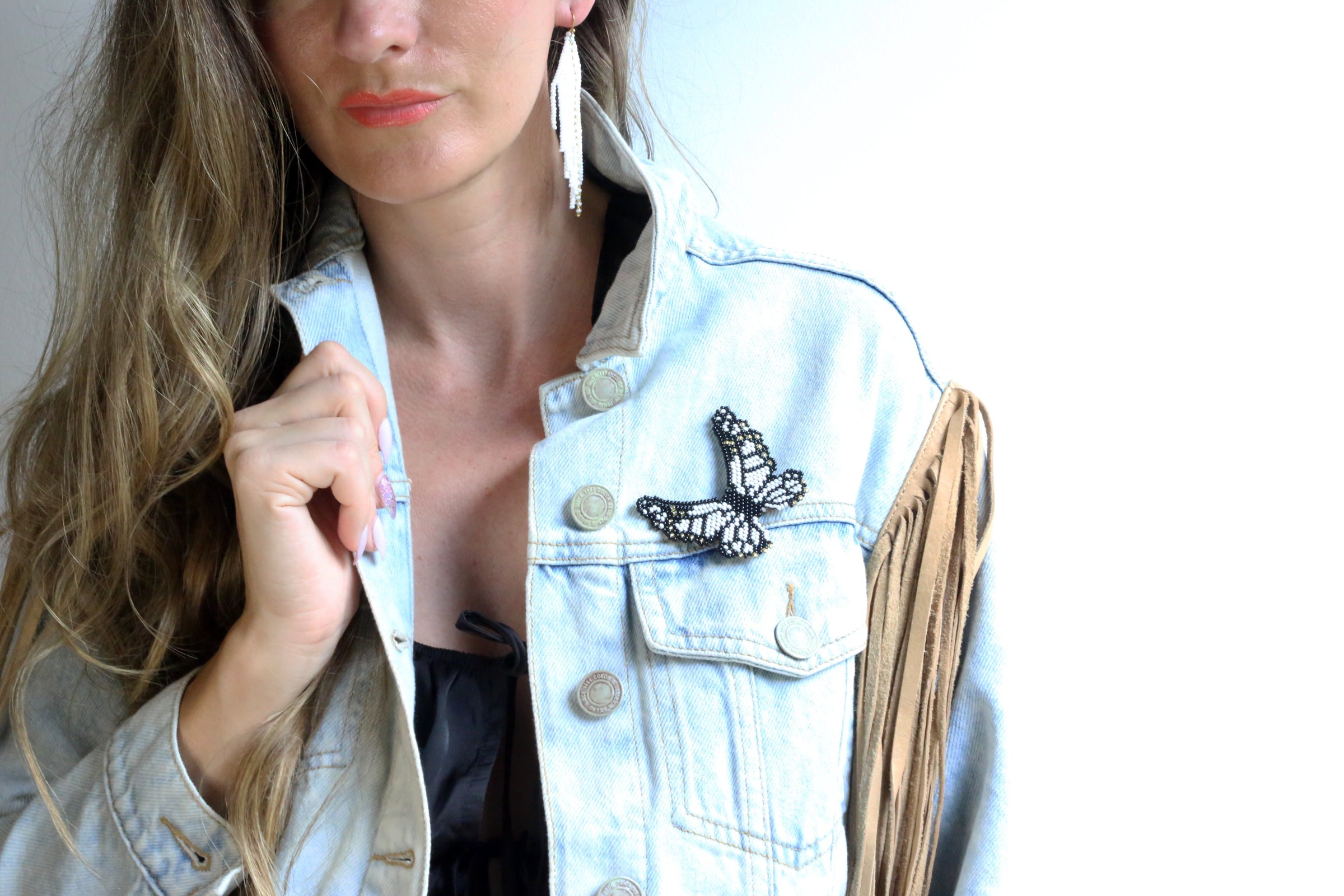 Butterfly White Embera Pin