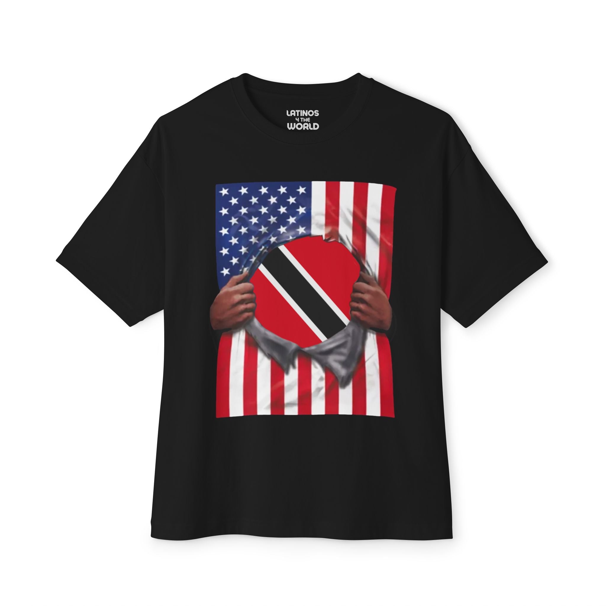 Camiseta del Orgullo con la Bandera de Trinidad y Tobago y la Bandera de EE. UU. | Desgarro de la Bandera de Trinidad y Tobago y la Bandera Estadounidense para el 4 de Julio | Camisetas Latinas Virales Divertidas | Unisex - 4 Colores