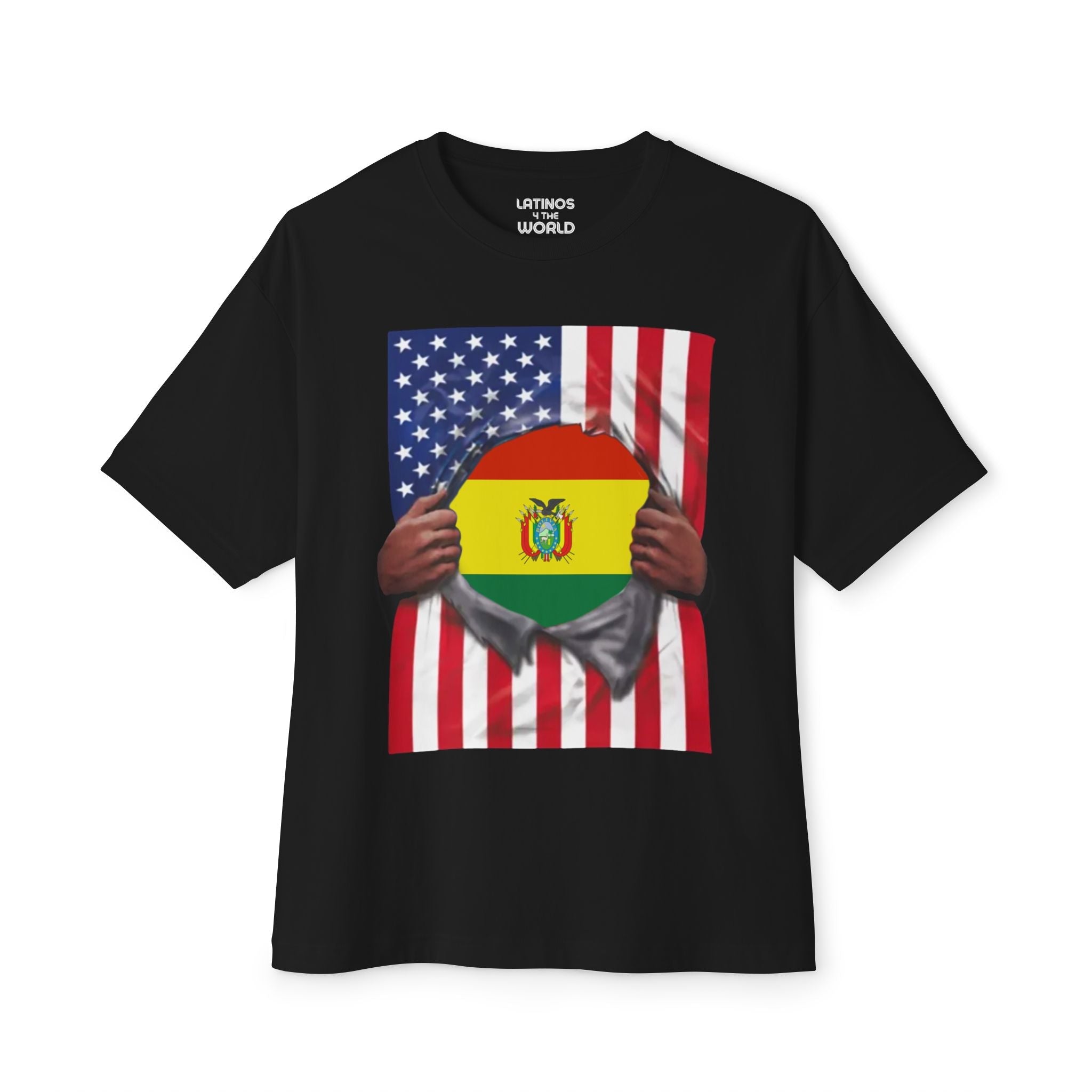 Camiseta del Orgullo de Bolivia + Bandera de EE. UU. | Bandera boliviana + americana rasgada para el 4 de julio | Camisetas latinas divertidas y virales | Unisex - 4 colores