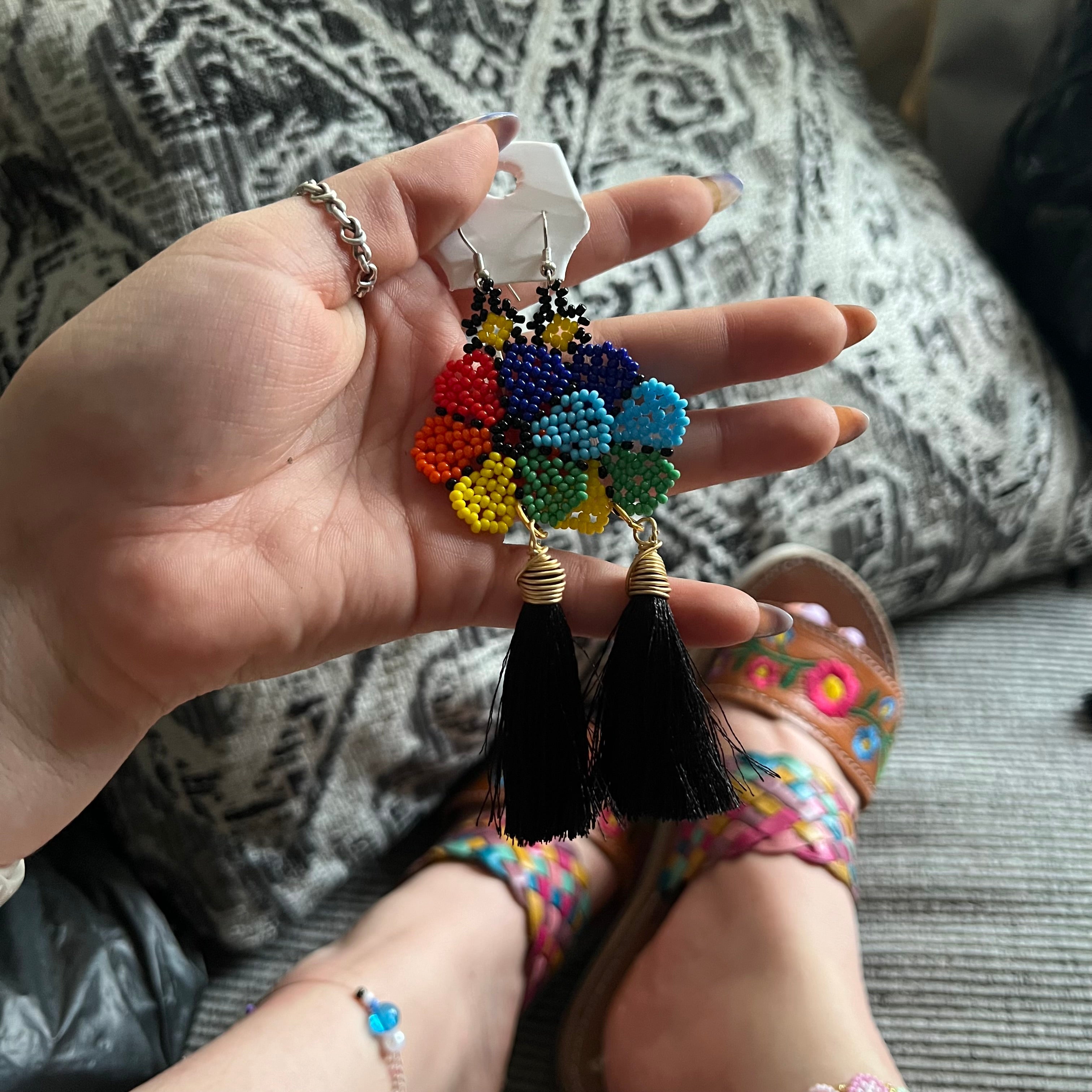 Pendientes Colgantes Florales con Abalorios