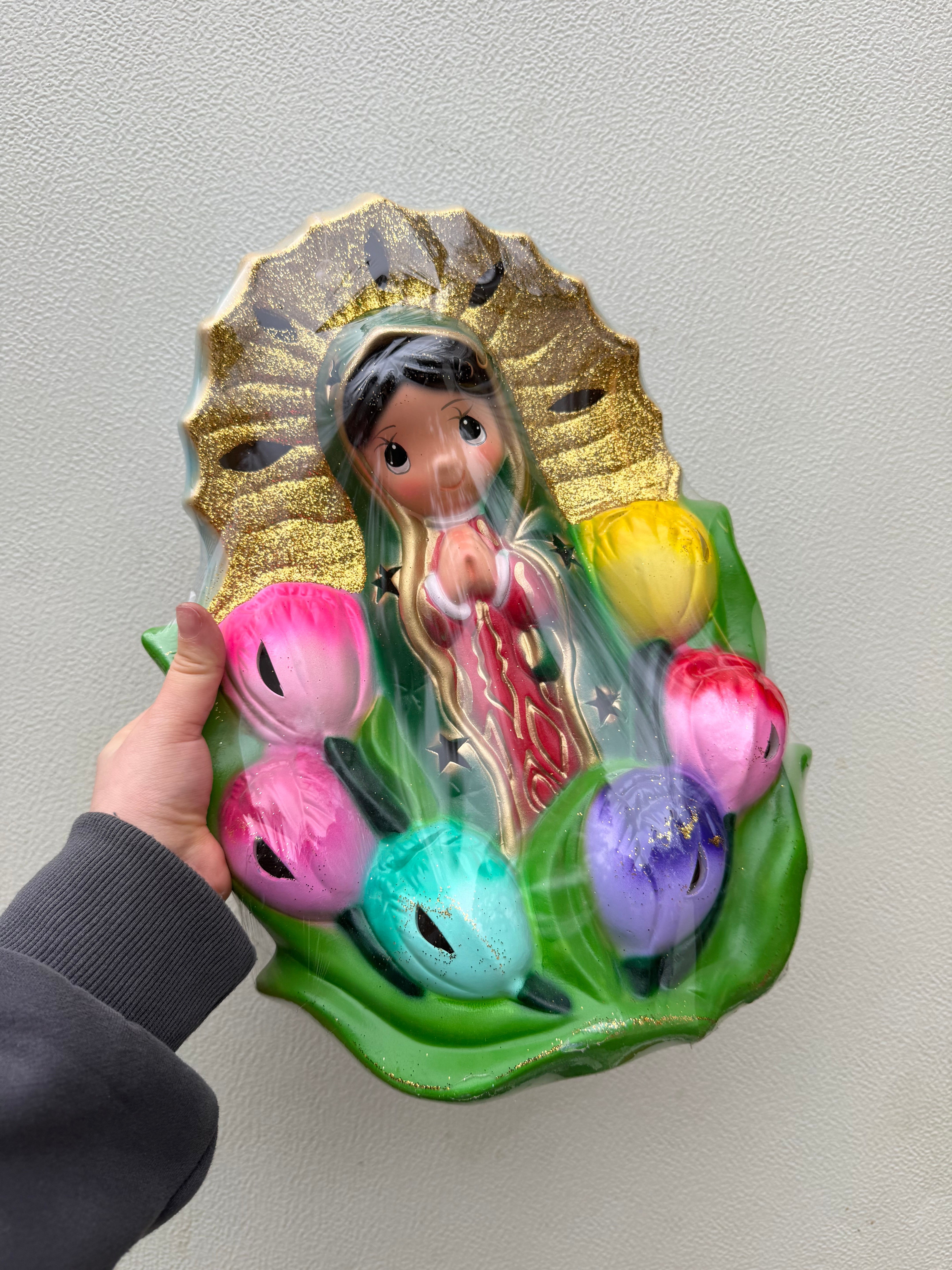Lámpara de Noche Virgencita con Tulipanes Grandes