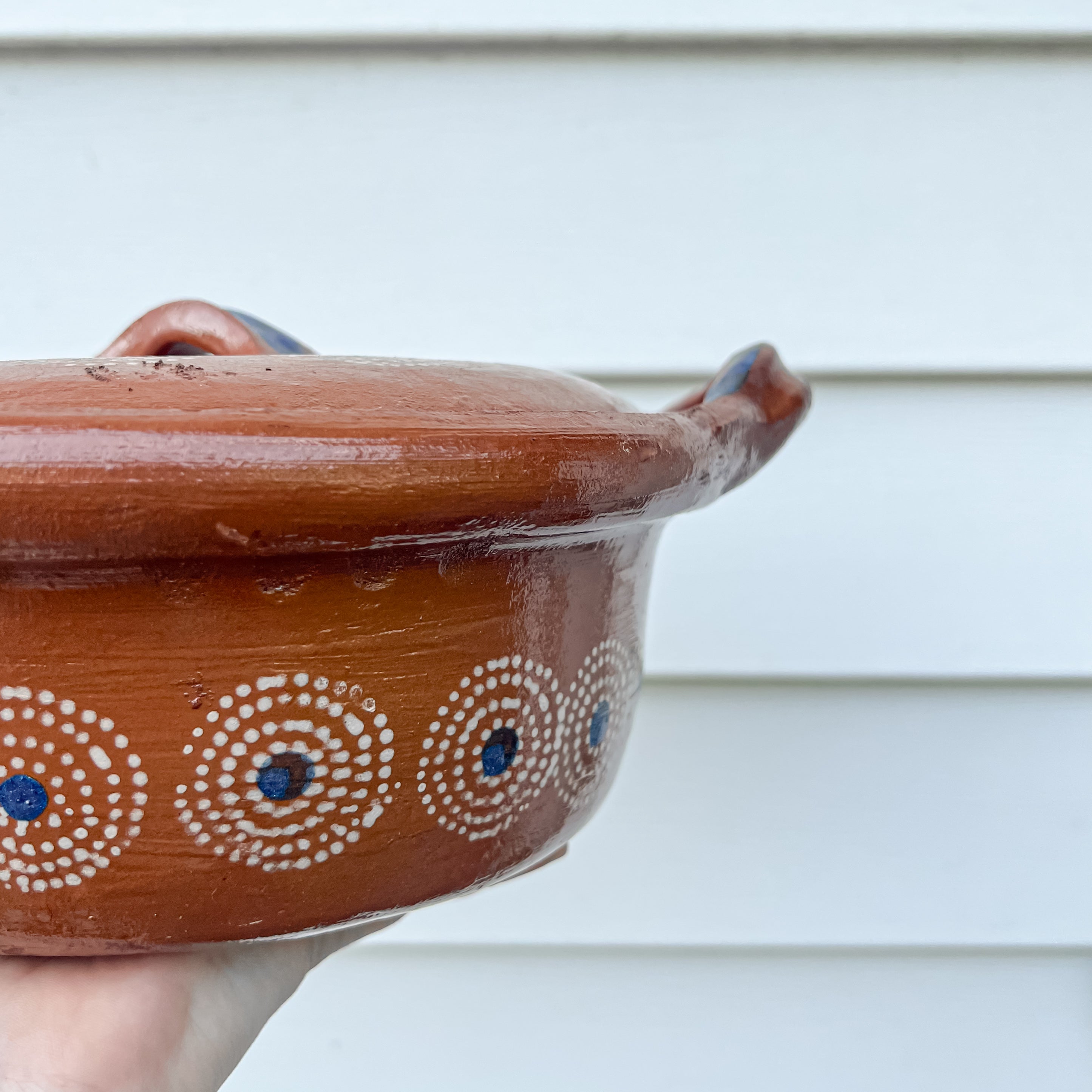 Olla de Barro Tradicional Mexicana Asas Azules