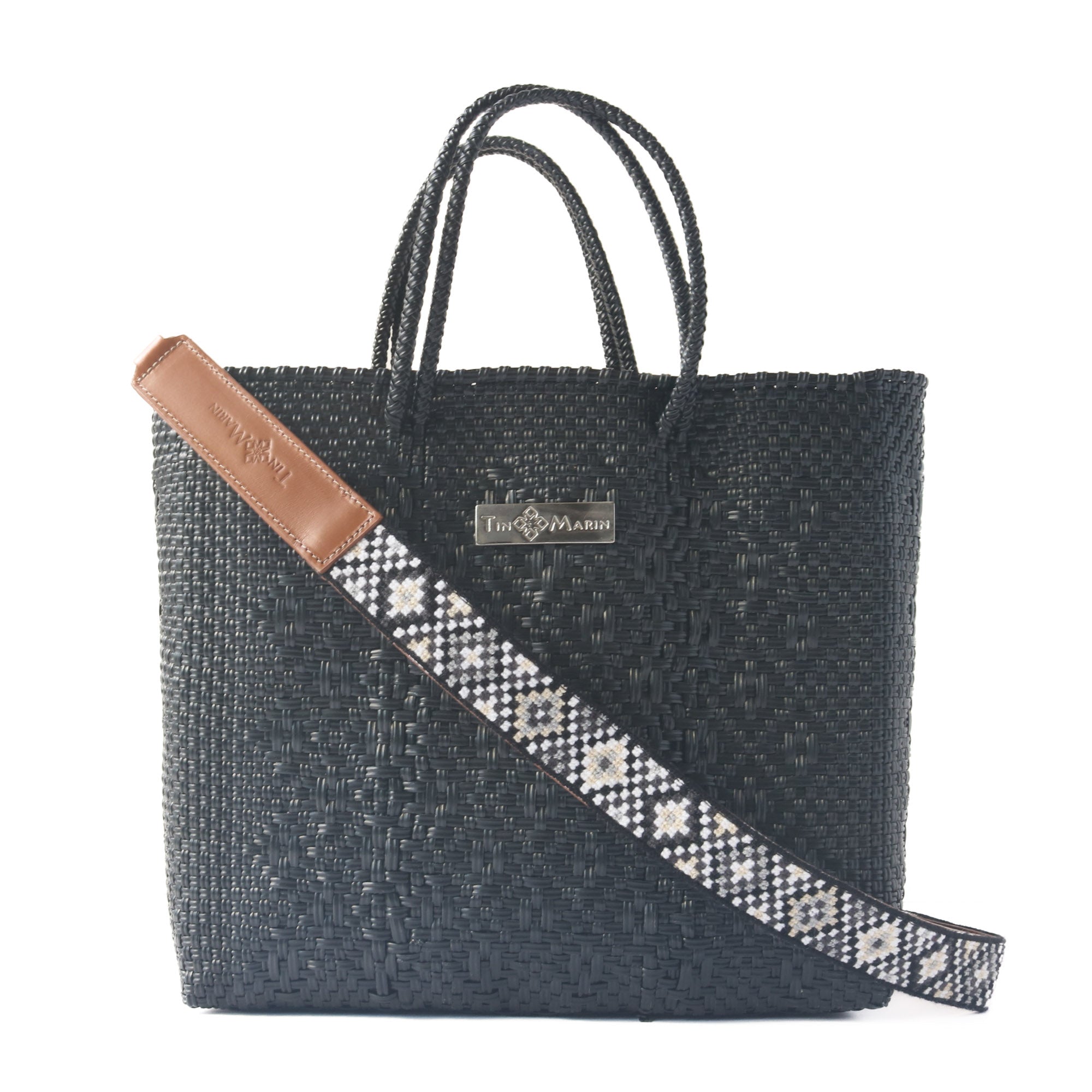 Bolso cruzado grande de tejido negro