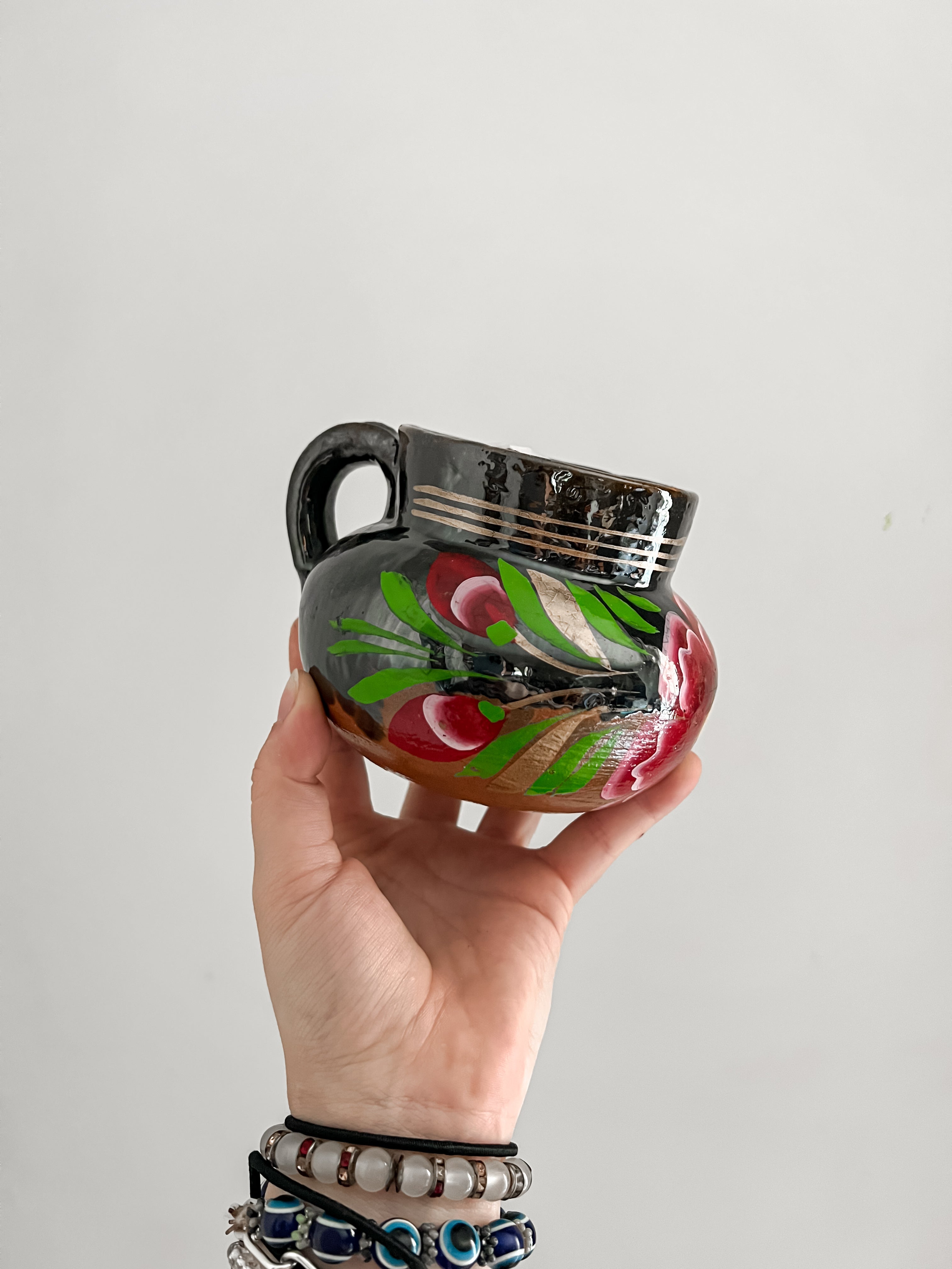 Taza de Barro Artesanal Floral