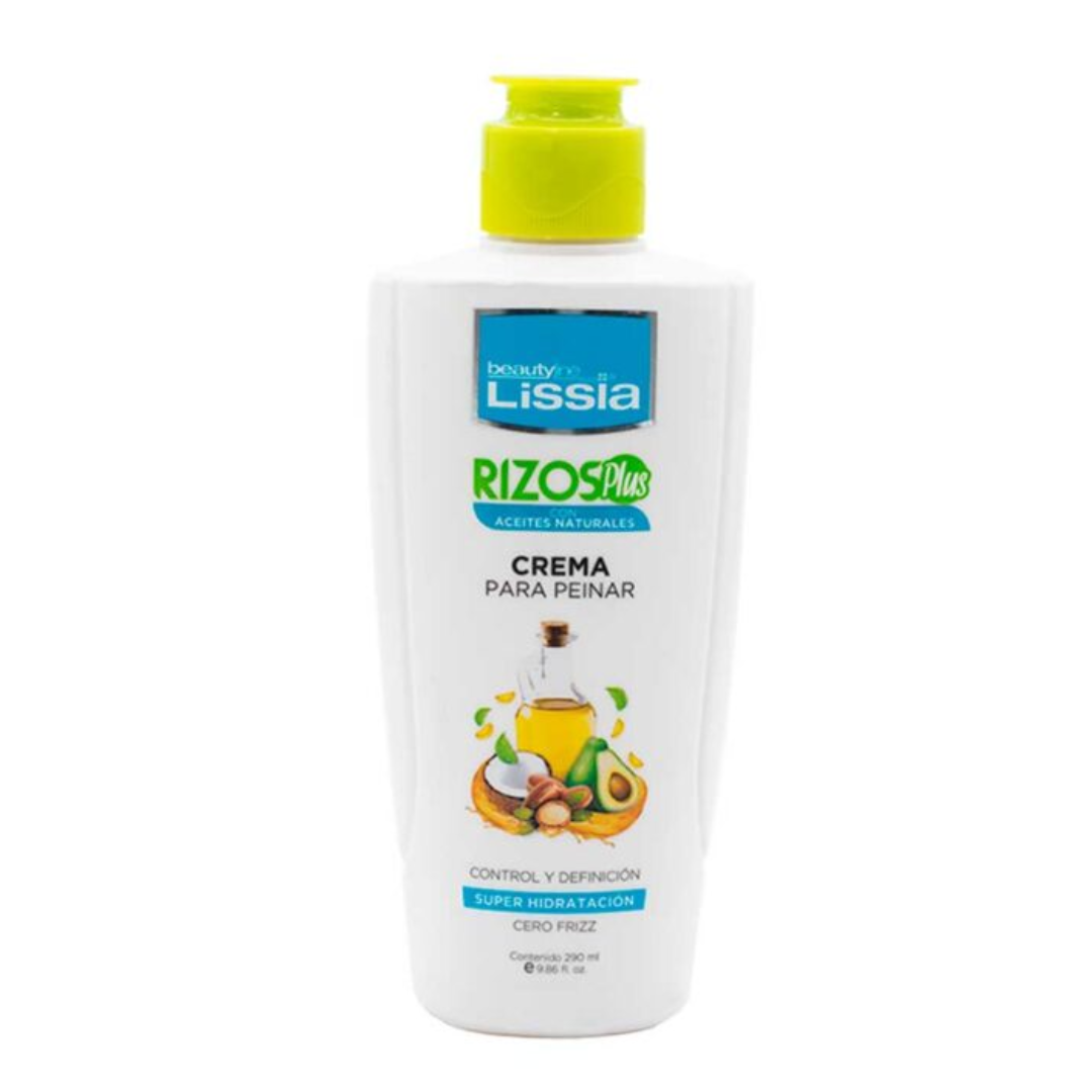 Crema de Peinar Lissia Rizos Línea Belleza con Aceites Naturales (8 oz)