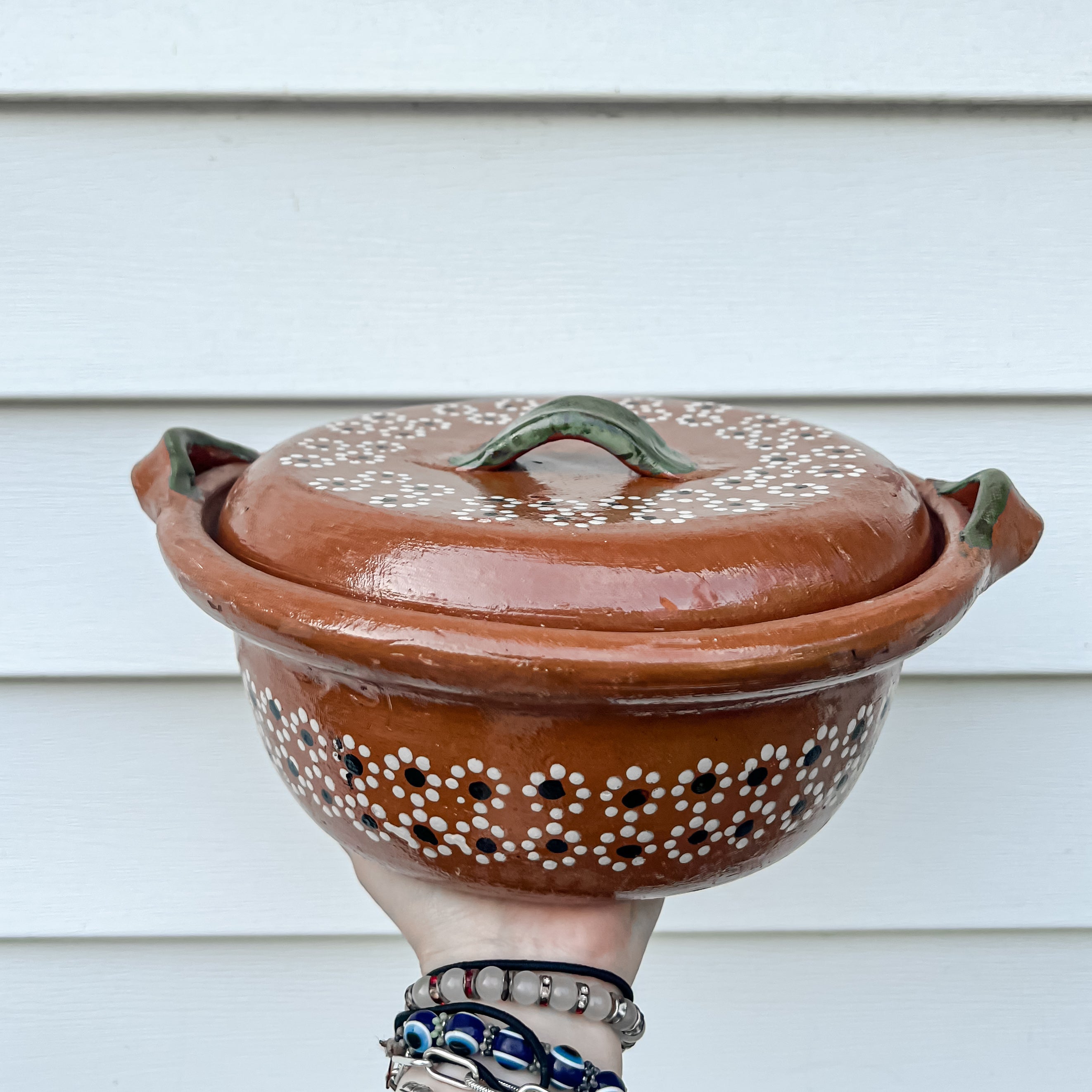 Olla de barro tradicional mexicana 500 ml Asas verdes