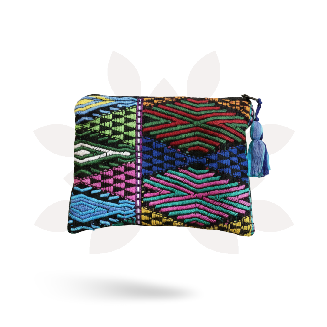 Bolsa de cosméticos huipil reciclada maya única (XL) - Guatemala